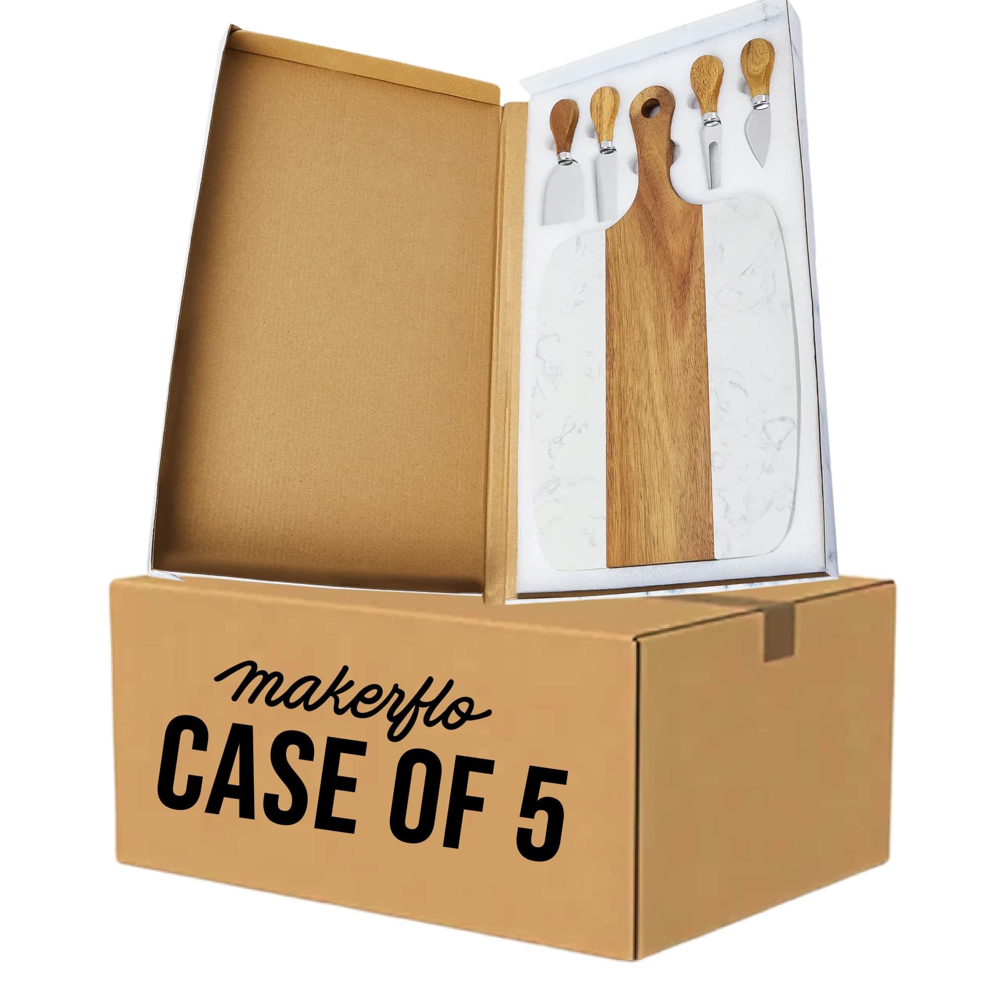 Makerflo Wood Marble Serving Board for Kitchen - Set of 5 | Durable Wood Mineral Oil Coated Rectangular Wooden Chopping Block | Ideal for Personalization (Laser Engraving, Epoxy, UV DTF, Vinyl)