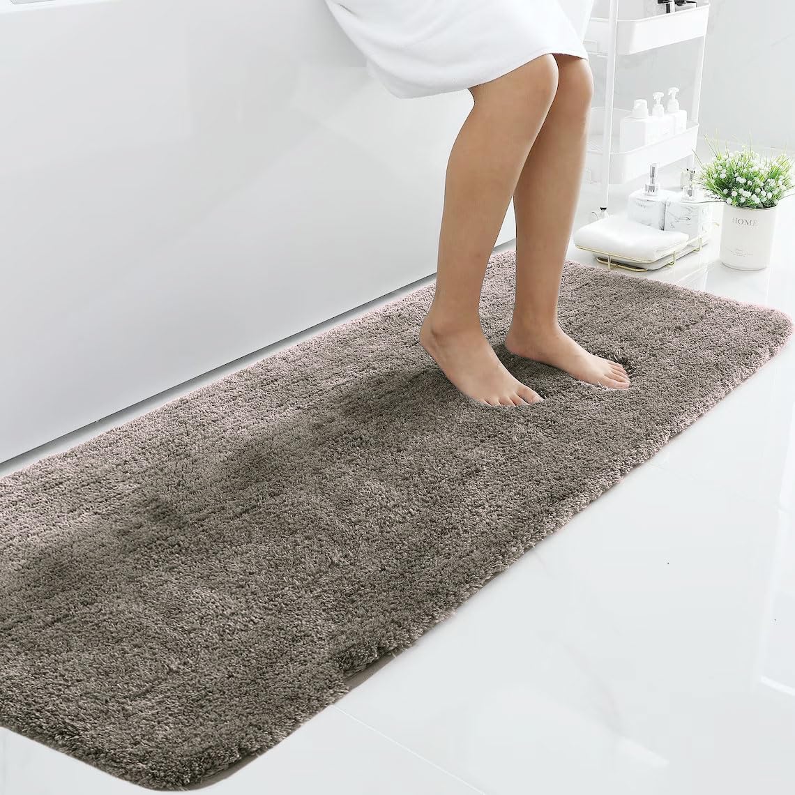 LUXE HOME INTERNATIONAL Microfiber Runner Super Soft Non Slip Vegas Rugs For Bedroom (2X5 Ft, Taupe) Pack Of 1