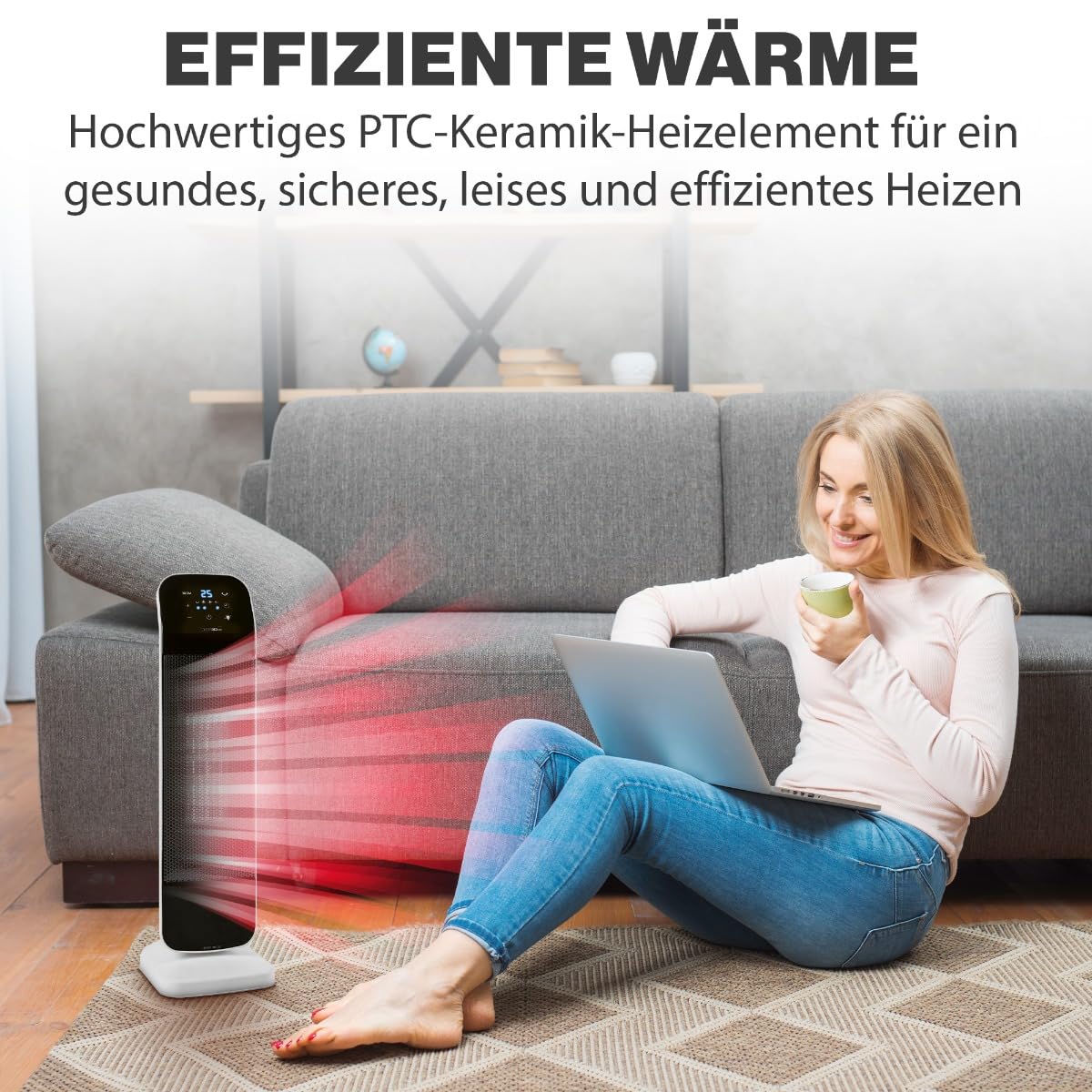 Clatronic Heizlüfter mit PTC-Keramik-Heizelement | 15-35 °C einstellbar | Ventilator kühlen | Keramik-Heizlüfter mit Sensor Touch-Bedienfeld | Einstellbare Raumtemperatur | HL 3763