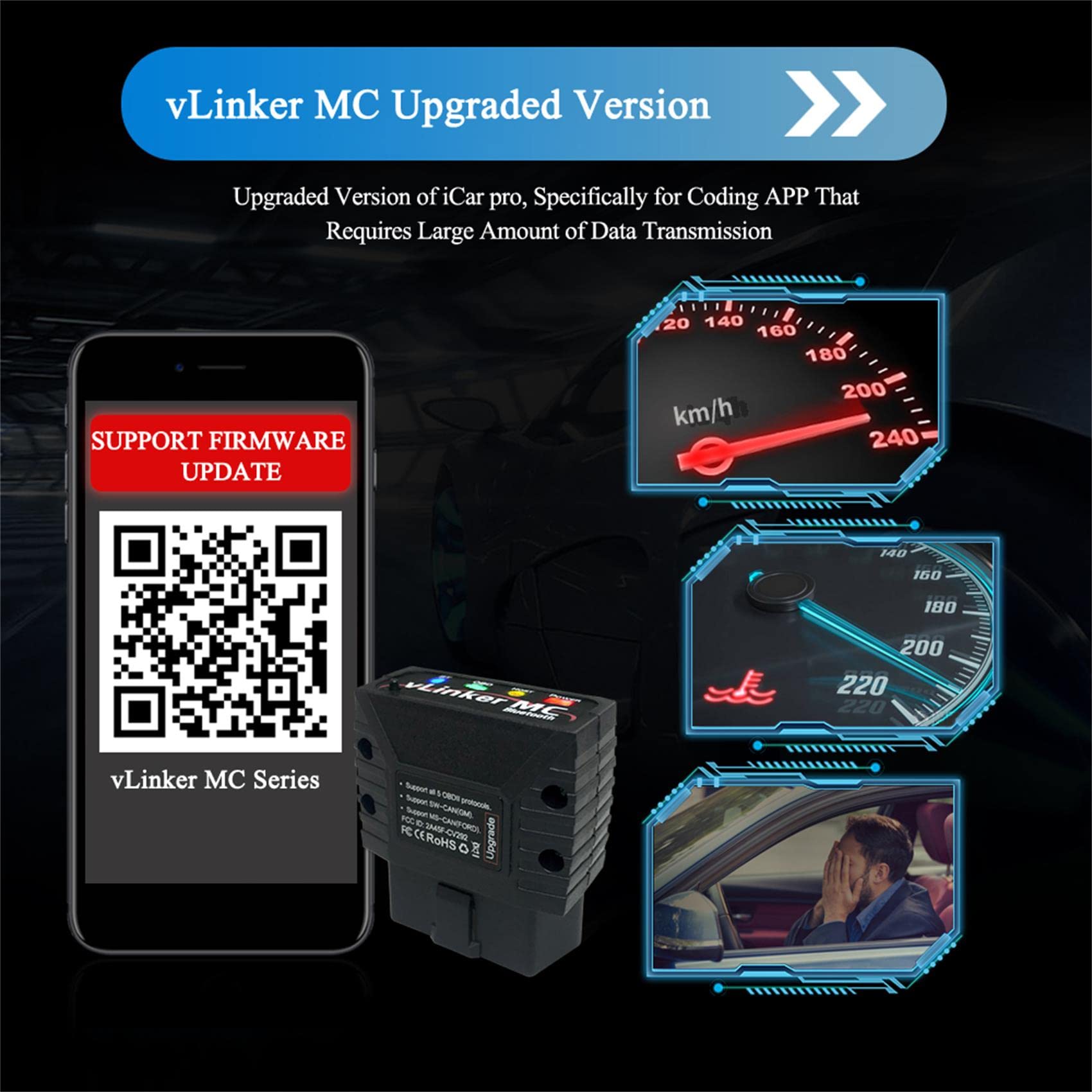 vLinker MC Mini Bluetooth OBD II Adaptador de escáner Herramienta de escaneo de diagnóstico del automóvil y Lector de código para Android (No iOS)