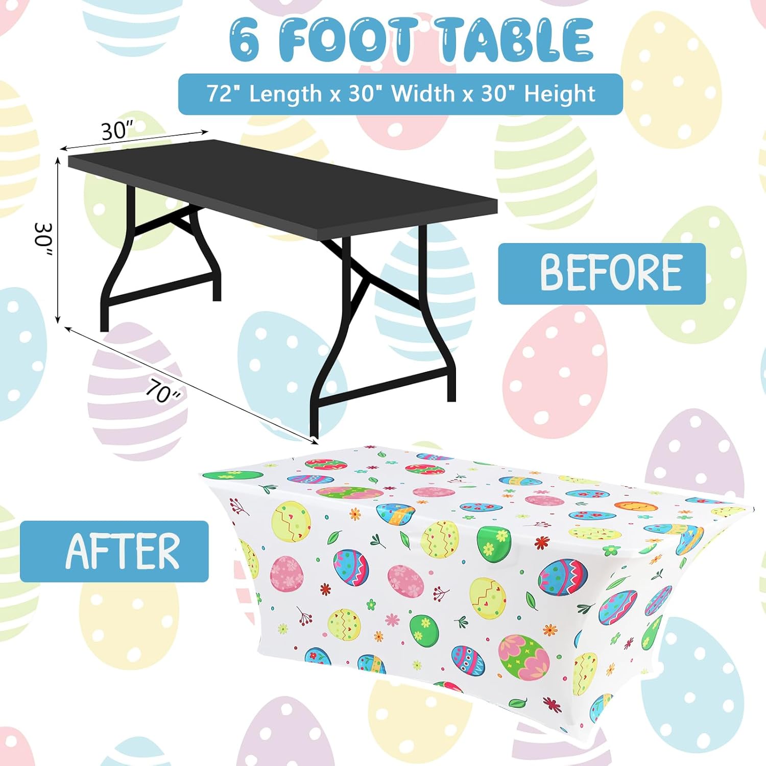 Oudain 2 Pcs Easter Stretch Table Cover 6 Feet Easter Spandex Table Clothes Egg Theme Party Decorations for Holiday Party Celebration Picnic Dinner Decor