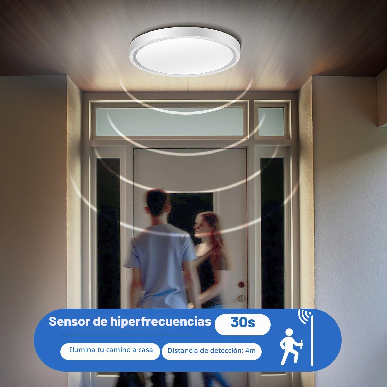 2er Lámpara de techo LED con sensor de movimiento para interiores, con detector de movimiento por radar, ultrafina, ideal para pasillos, escaleras y cocinas, blanco neutro 4000 K, φ23 cm