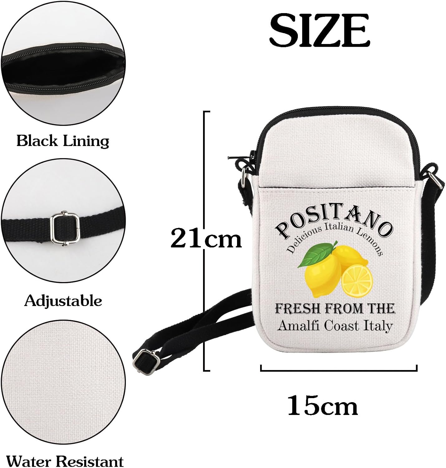 HOLLP Positano Italy Gift Positano Delicious Italian Lemons Fresh Crossbody Bag Italy Travel Gift Amalfi Coast Crossbody Bag - Image 3