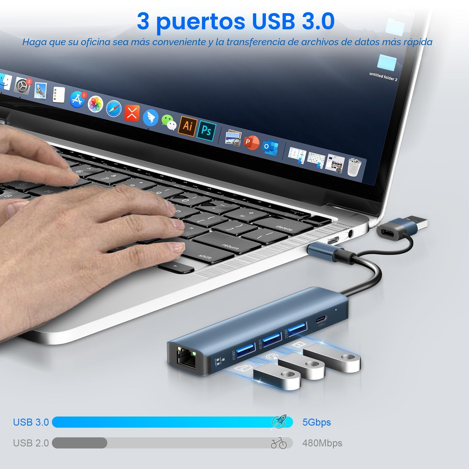 Loydia 5 en 1 USBC Hub Ethernet, Adaptador de Red Tipo C a Gigabit LAN 3 USB 3.0, Compatible con Mac/Linux/Win 11/10/8