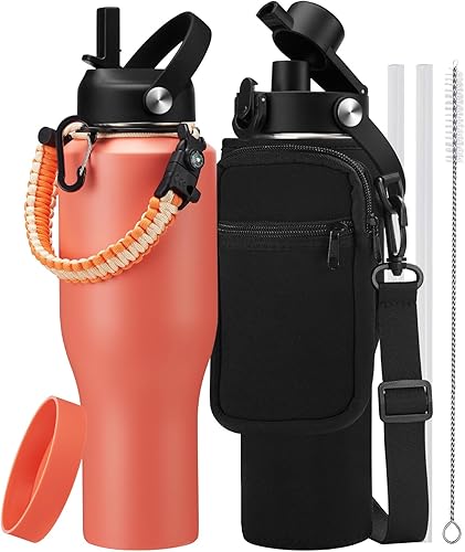 Miniatura 10 de Botella de agua de acero inoxidable de 32 oz - Mantiene fría durante 48 horas, caliente durante 24 horas, botella de agua aislada al vacío a prueba