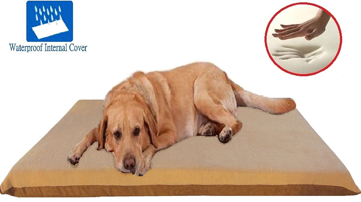 54X37 X4 XL Beige Color Orthopedic Memory Foam Pet Bed Mattress for Large Dog with 2 External Covers + Waterproof Internal Cover
