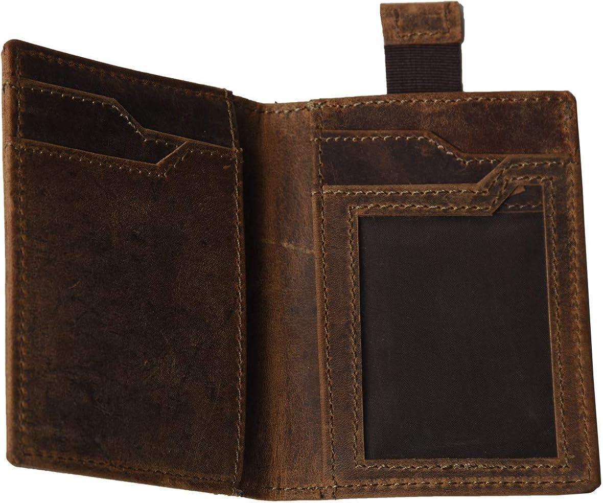 Miniatura 4 de Cartera de cuero genuino delgada hecha a mano minimalista con bolsillo frontal plegable con bloqueo RFID para hombres