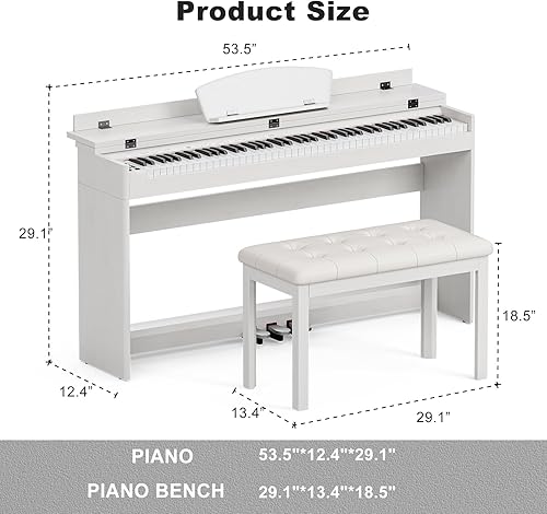 Miniatura 7 de UMOMO Piano digital con banco de dúo, piano eléctrico de 88 teclas con banco de piano acolchado, soporte de música, adaptador de corriente, tres