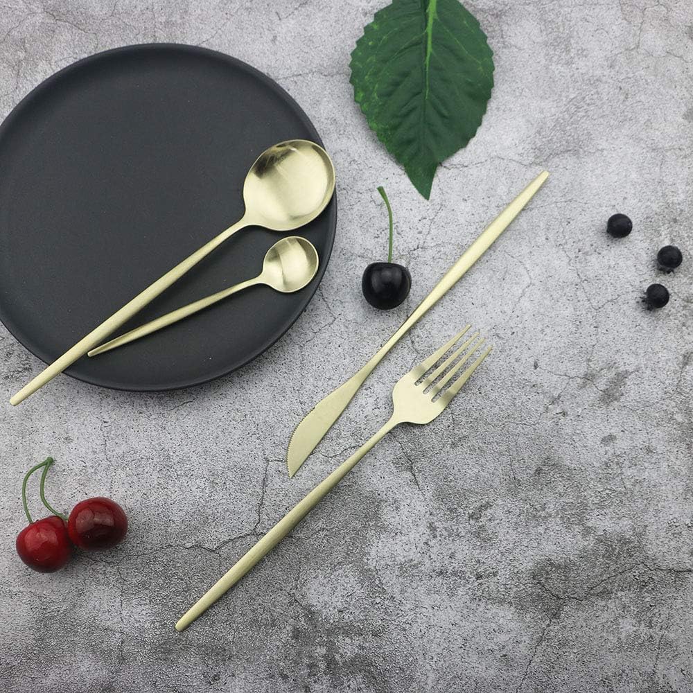 JASHII Matte Silverware Set, 24-Piece Stainless Steel Flatware Cutlery Set for 6, Ideal for Home Wedding Festival Party, Dishwasher Safe (Matte Champagne Gold)