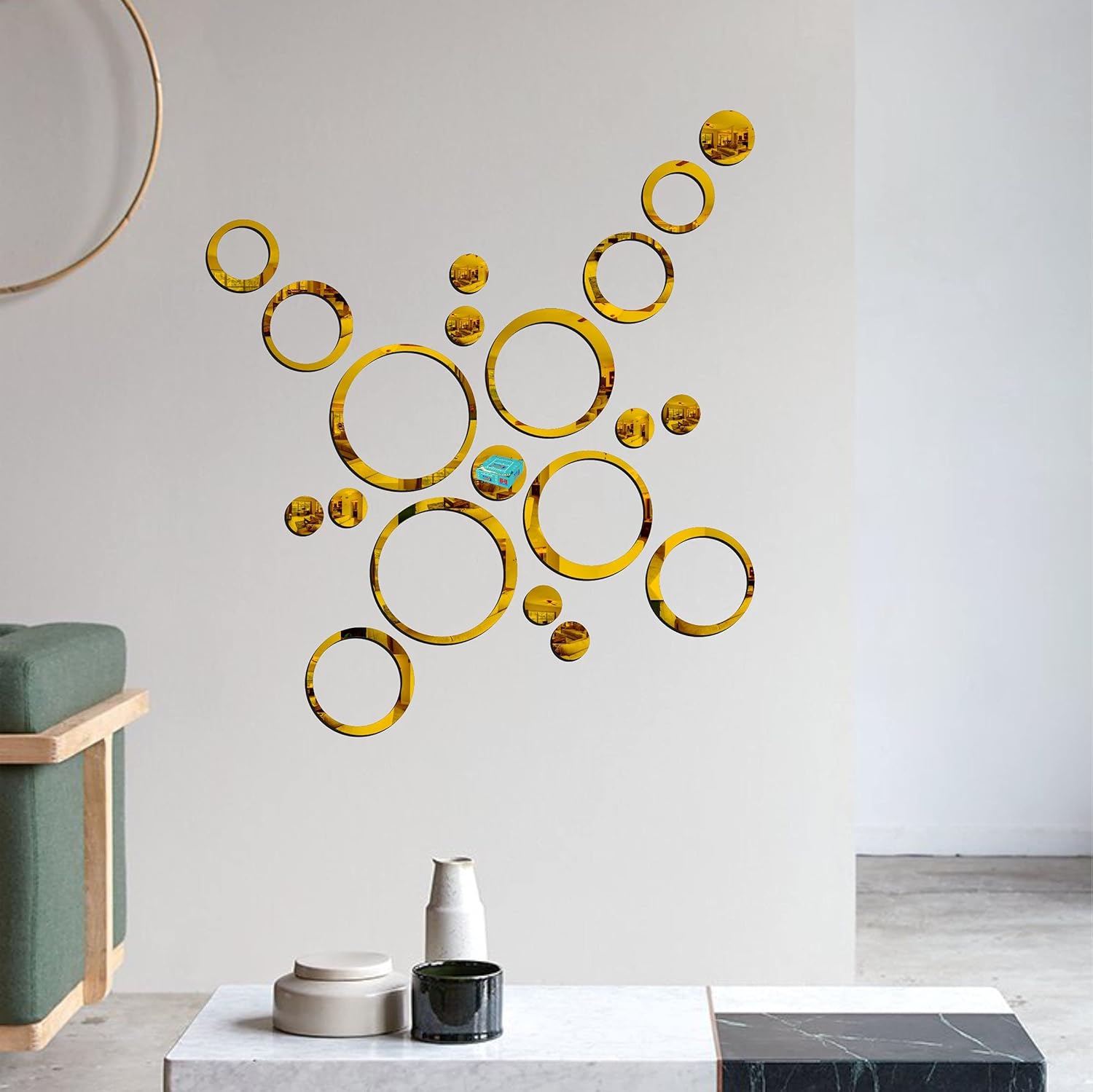 Buy BEST DECOR 20 Ring and Dots Golden 3D Acrylic Mirror Wall Sticker