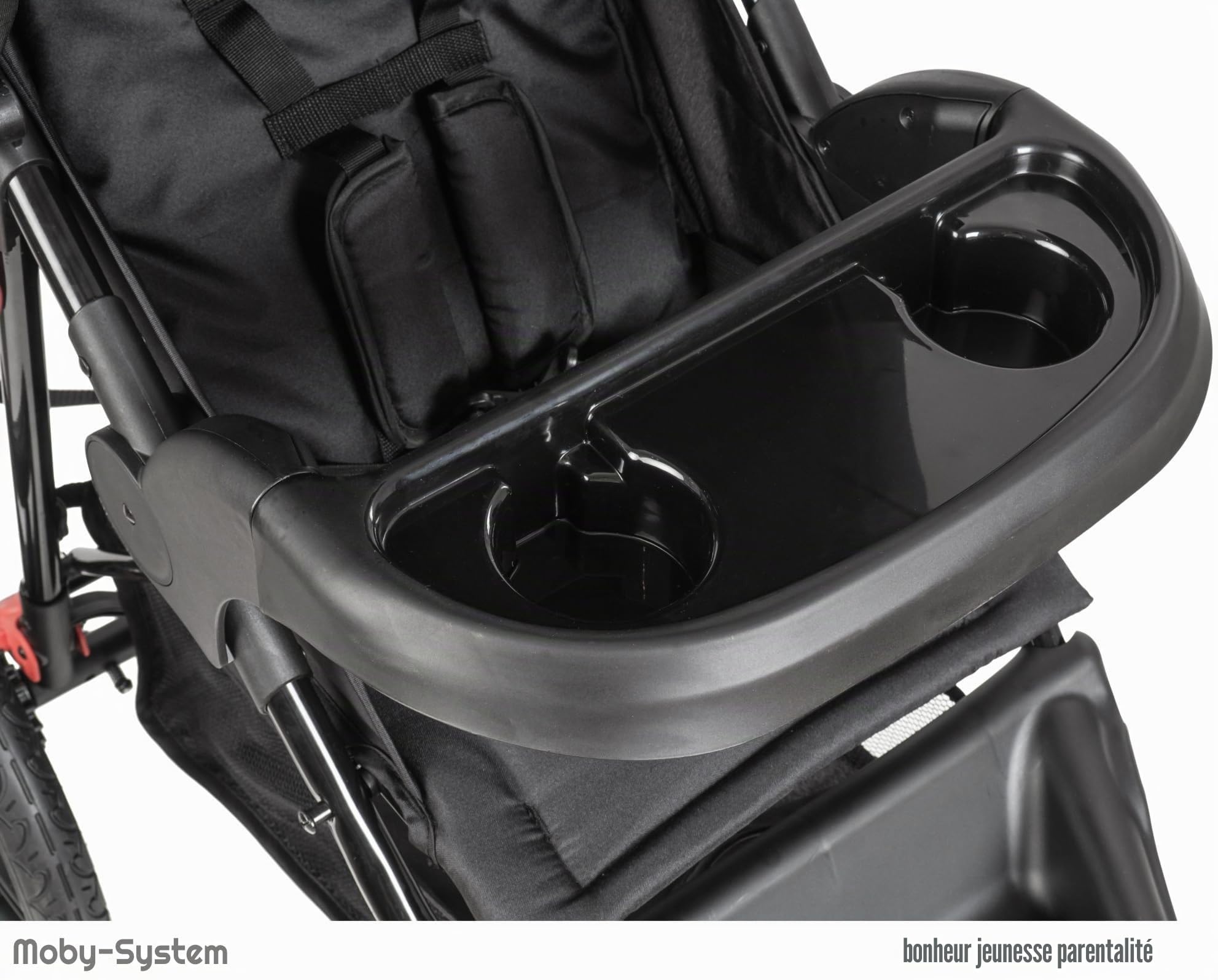 Moby-System Runner Mountain Poussette 3 Roues Pliable Compacte - Ceinture 5 Points, Panier de Rangement, Toit Réglable avec Fenêtre - Pour Enfants jusqu'à 15 kg - Noir