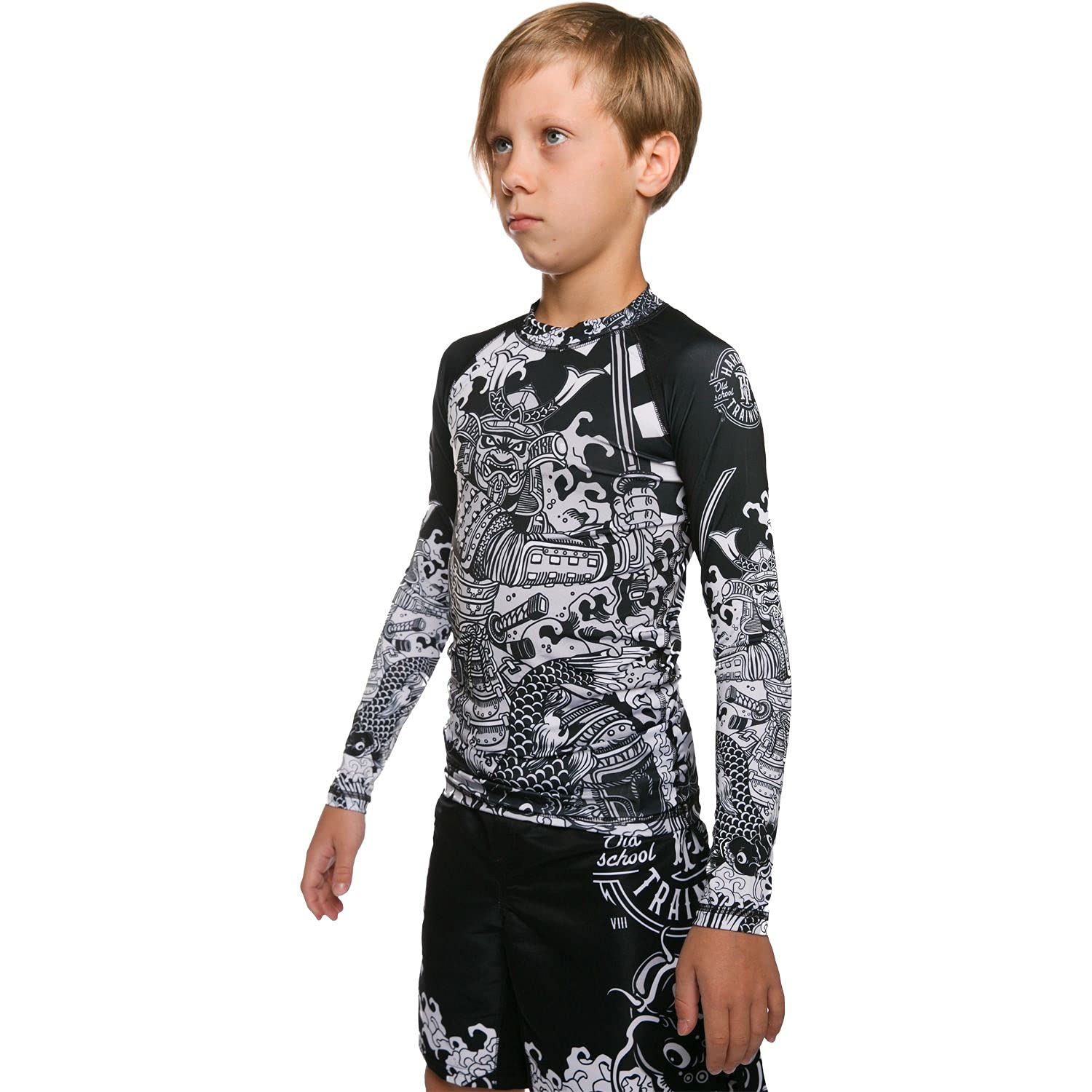 Unisex Kids Rash Guard Camiseta de Compresión Manga Larga BJJ Fitness Boxeo Ropa Deportiva