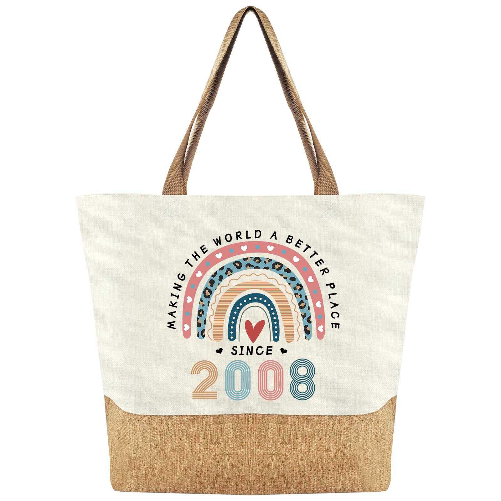 18th Birthday Gifts for Girls Jute Bag, Vintage 2008 Canvas Tote Bag, 18 Years Old Birthday Gifts for Women Best Friends Sister, Reusable Eco-Friendly HandeBag for Shopping School Everyday Use