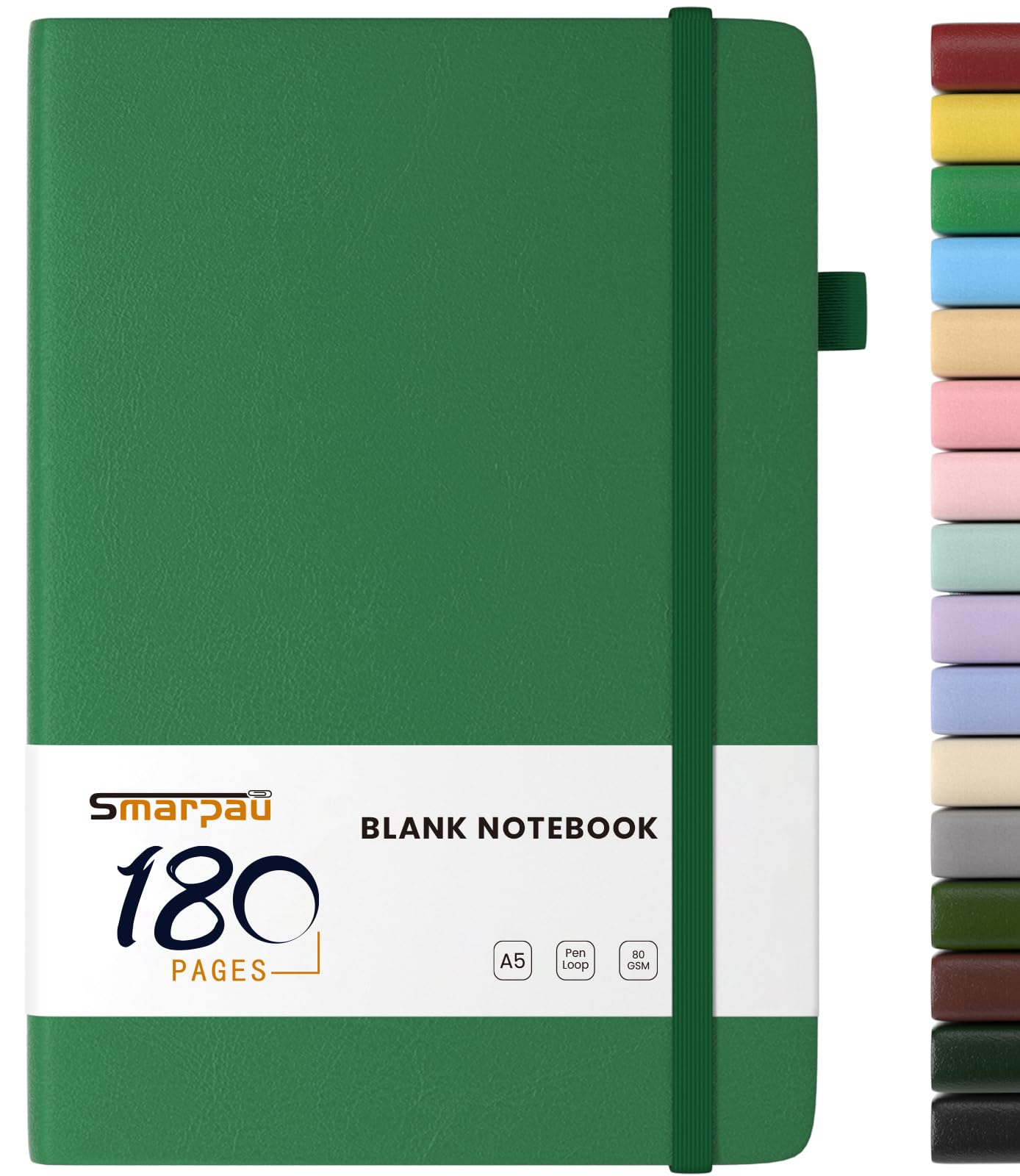 Smarpau Blank Notebook A5, Hardback Journal Notebook with 180 Pages Plain Paper, Leather Journal for Women Men Writing Drawing Sketching Diary, Sky Blue