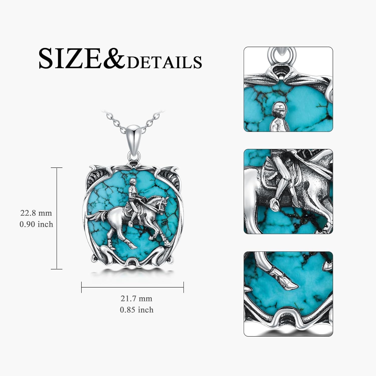 Sterling Silver Horse Pendant with Turquoise Gemstone - Women's Necklace Gift for Mother's Day - Image 5