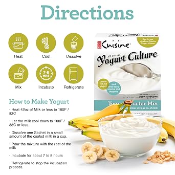 Euro Cuisine RI1020 All Natural Yogurt Culture Starter Perfect for Dairy Free, Whole Milk, Protein Yogurt Probiotic Yogurt Pouches for Smooth, Creamy Homemade Yogurt