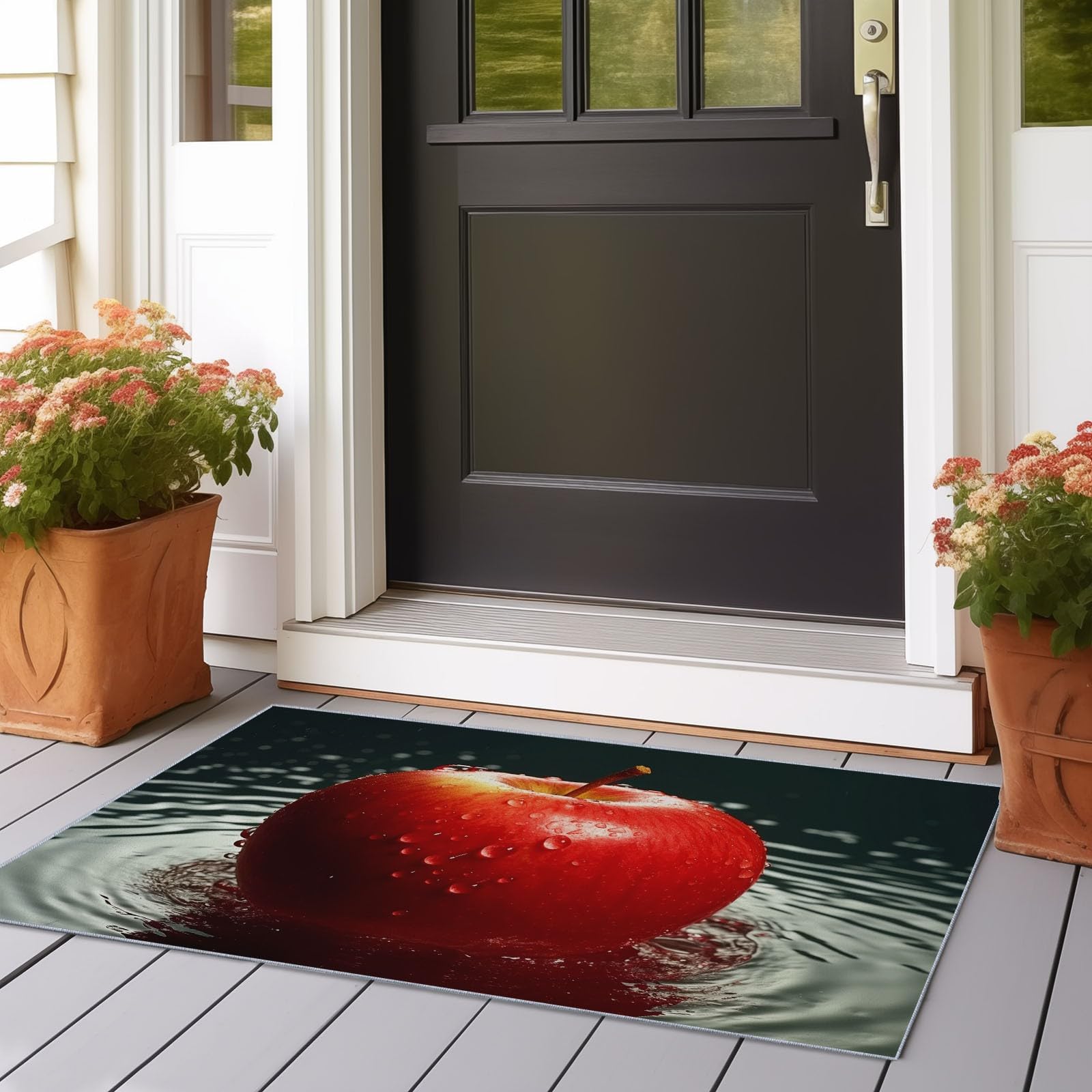 Tapis pomme rouge 130x150 cm lavable et antidérapant pour chambre ou cuisine