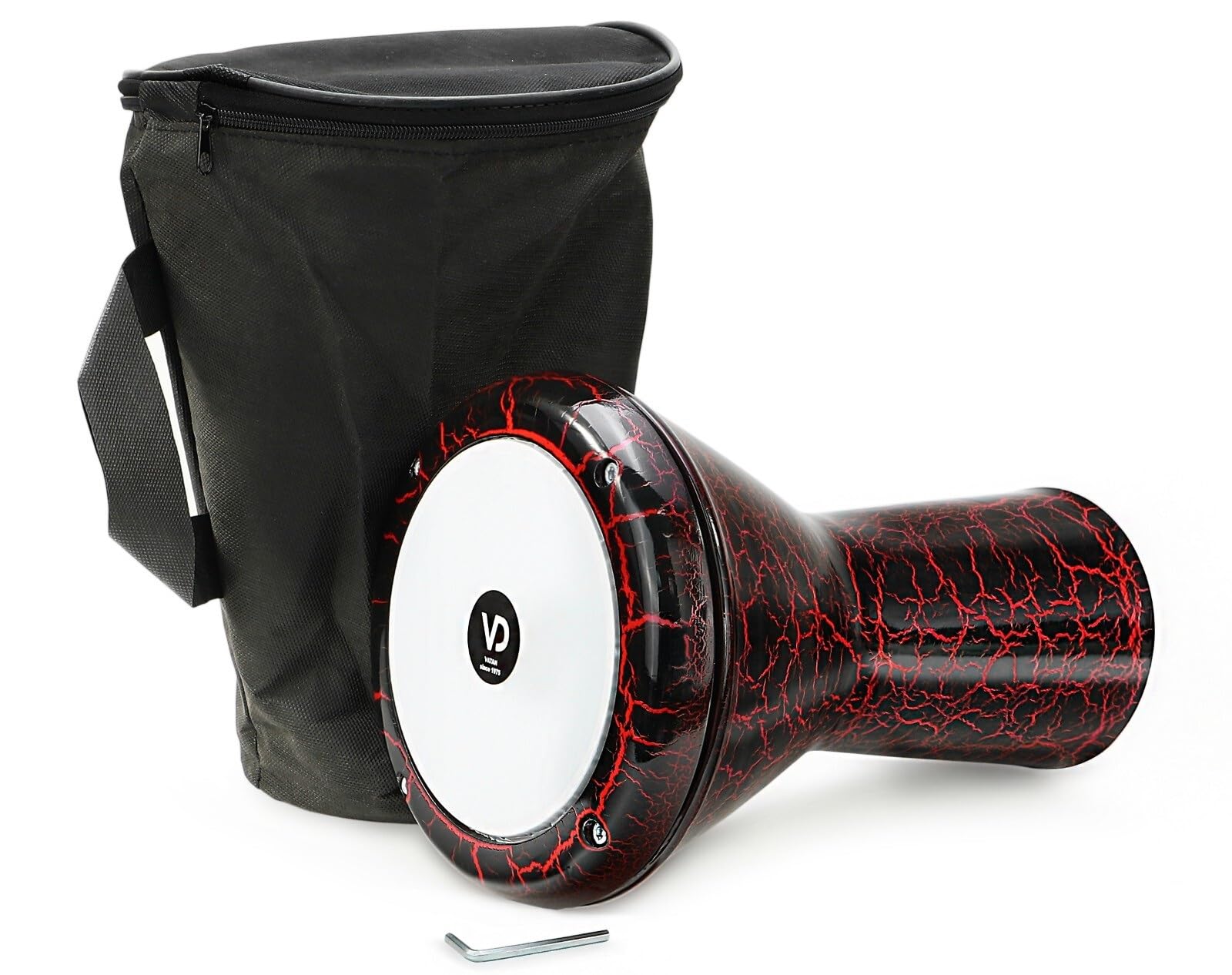 Darbuka bęben 30 cm z odlewu aluminiowego – orientalny instrument perkusyjny z lakierem crackle, czarny/czerwony