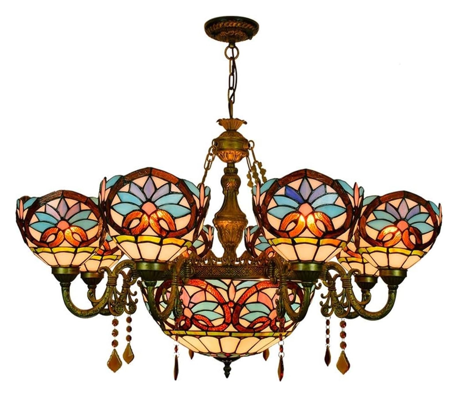 METTEOR Ceiling Lamp Ceiling Pendant Light Fixture 8 Heads Chandelier Tiffany Big Chandelier Blue Love Baroque Colorful Style Glass Crystal Pendant