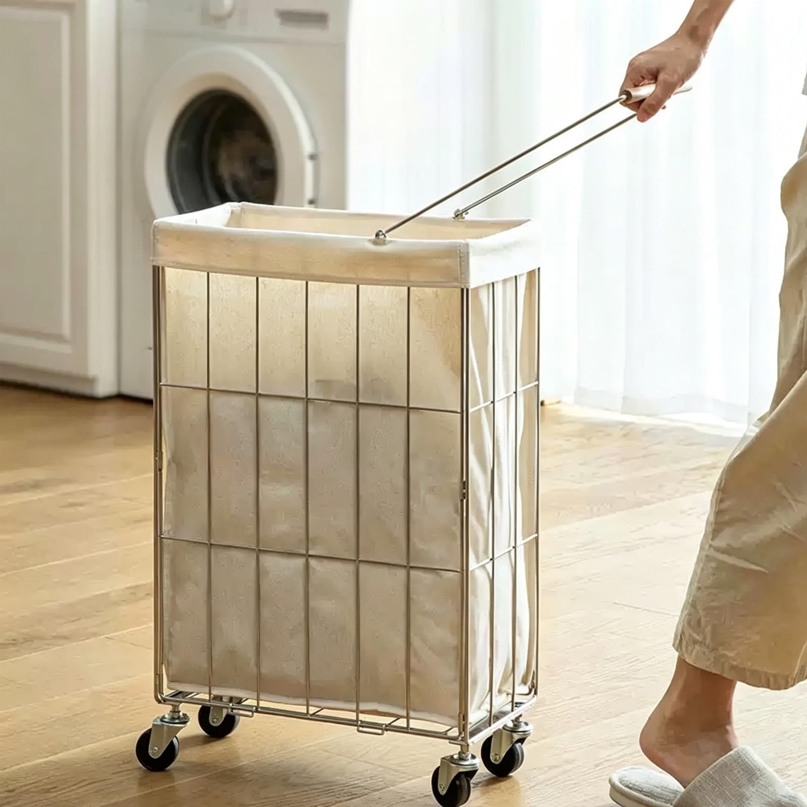 Carrello Portabiancheria Con Ruote, Cesto Panni Sporchi Salvaspazio | Sacco Rimovibile In Cotone E Struttura Robusta, Organizer Per Lavanderia E Bagno