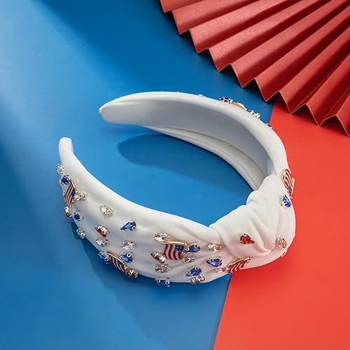 Miniatura 3 de Diademas para el 4 de julio con diamantes de imitación anudadas para mujer, rojo, blanco, azul, cuentas de cristal con cuentas, banda ancha con nudo