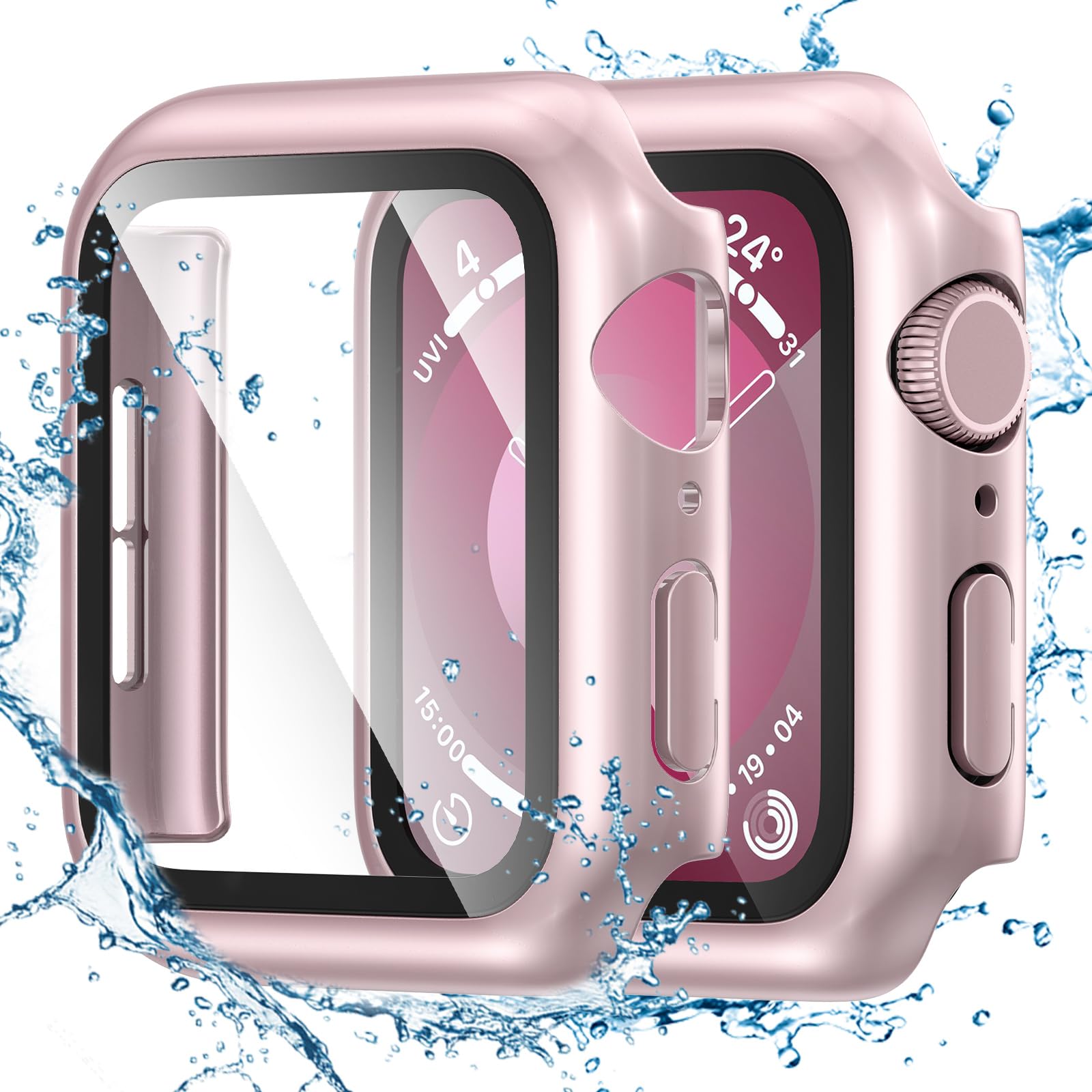 Tensea for Waterproof Apple Watch Screen Protector Case 41mm Series 9/8/7 Accessories, iWatch Protective Face Cover with Tempered Glass Film for Women