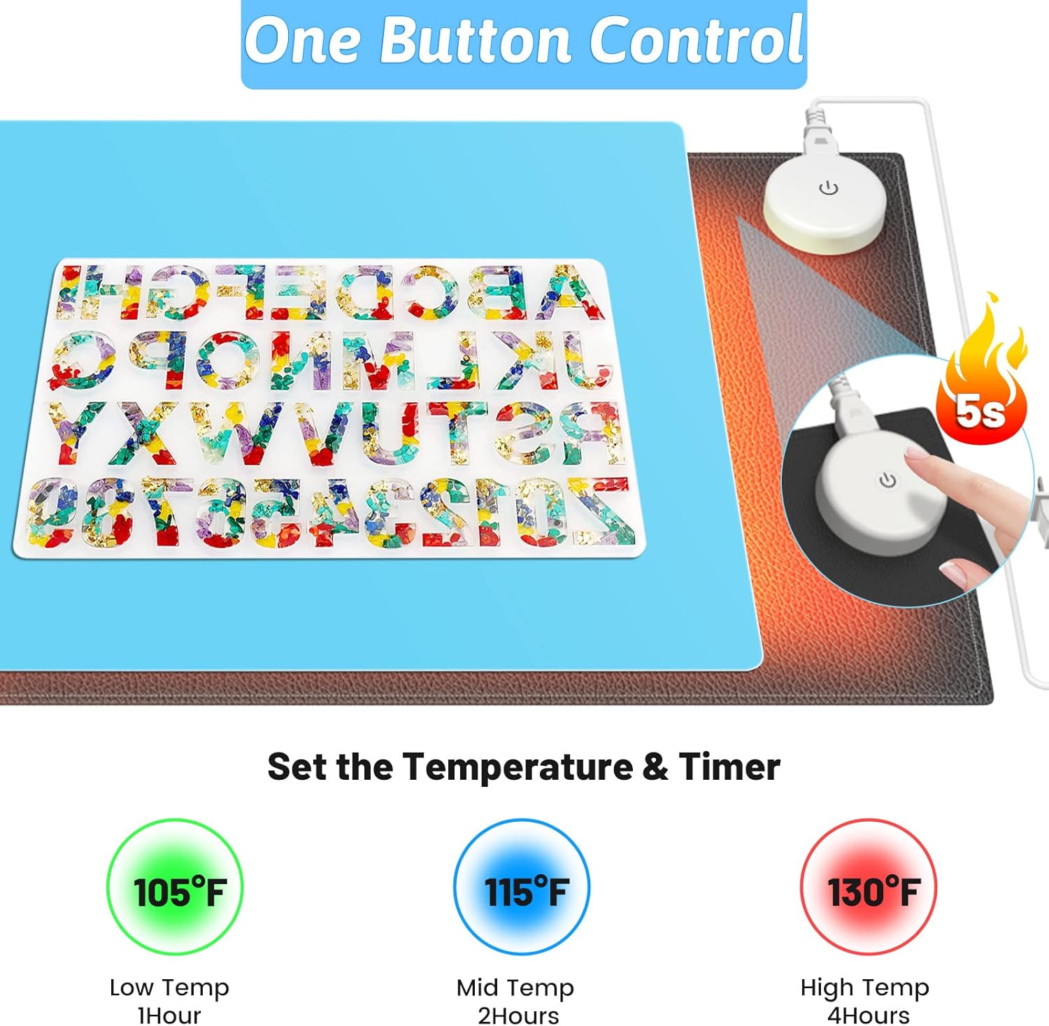 Large Resin Heating Mat with Cover and Timer, 4-Hour Auto Shut-Off Fast Curing Machine, 23.6 x 14.2 Inches Heating Pad for Resin Projects, DIY Supplies Kit