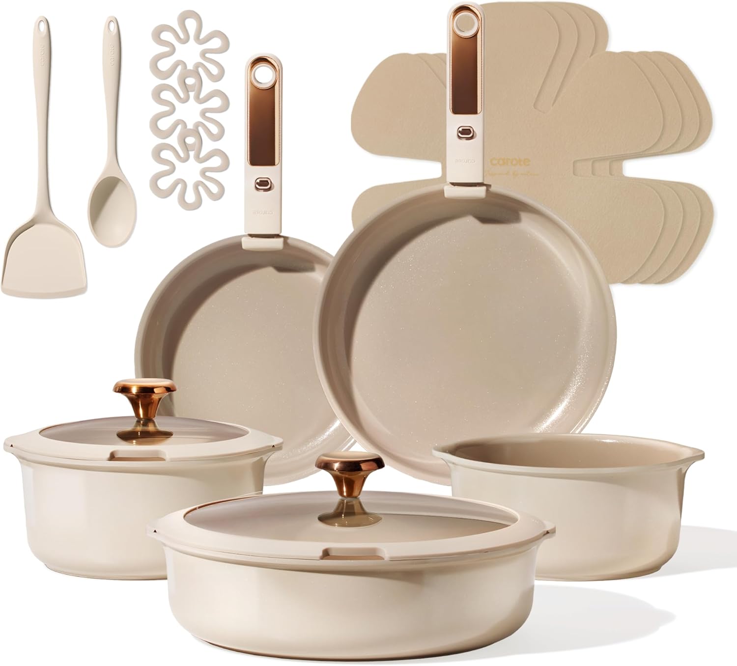 CAROTE 18Pcs Ceramic Cookware Set with Detachable Handle, Pots and Pans Set Non Stick, Non Toxic Cookware Set Removable Handles, Induction Kitchen Cookware Sets, Dishwasher/Oven Safe CAROTE 18Pcs Ceramic Cookware Set with Detachable Handle, Pots and Pans Set Non Stick, Non Toxic Cookware Set Removable Handles, Induction Kitchen Cookware Sets, Dishwasher/Oven Safe