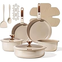 CAROTE 18Pcs Ceramic Cookware Set with Detachable Handle, Pots and Pans Set Non Stick, Non Toxic Cookware Set Removable Handles, Induction Kitchen Cookware Sets, Dishwasher/Oven Safe