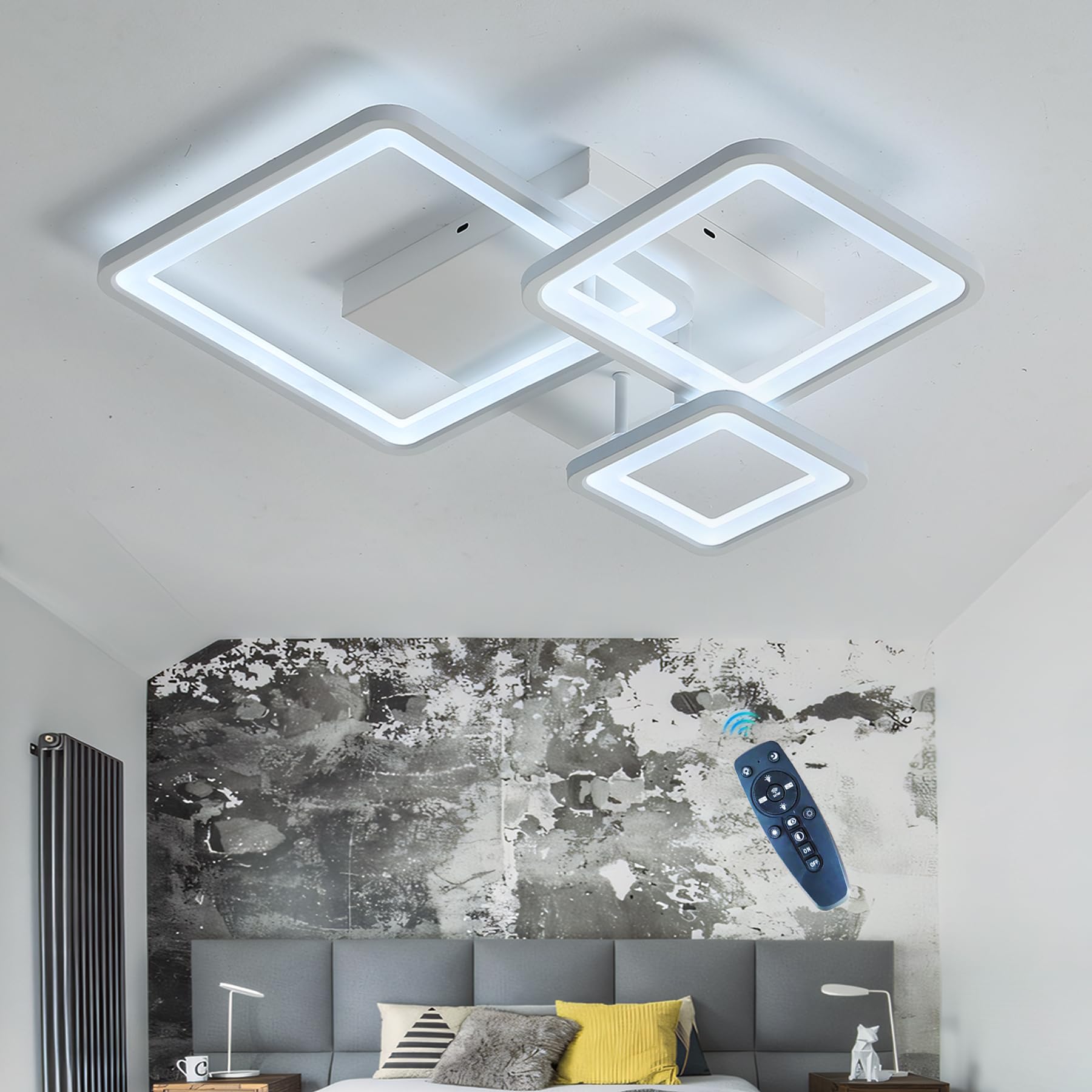 Square Ceiling Light Black Bedroom Chandelier Kids Bright LED Dimmable Ceiling Lamp With Remote Control Eye Care Night Light Memory White Living Room Ceiling Lantern With APP Smart Learning Lights