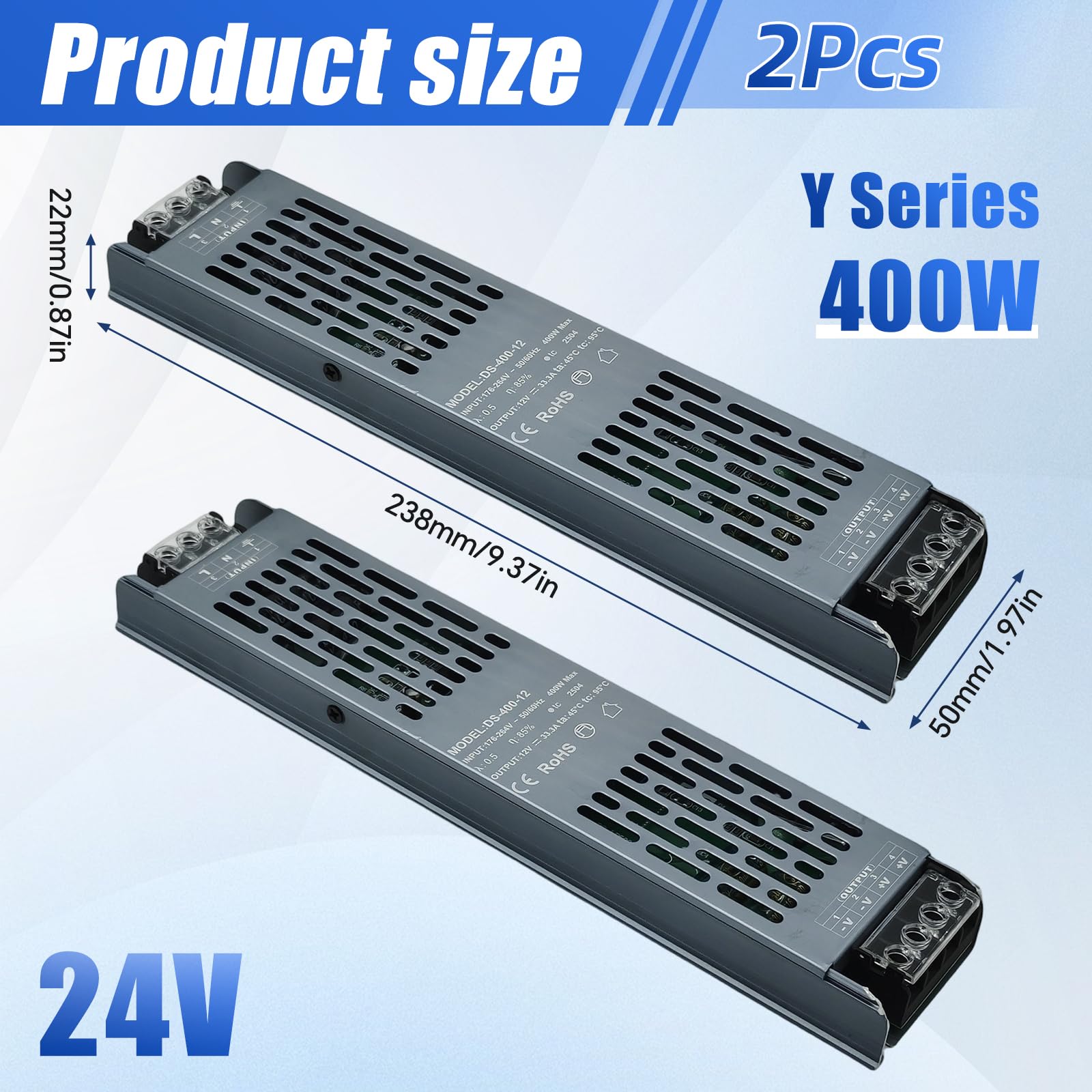 LED Netzteil Trafo 24V Transformator AC 220 230V auf DC 24 Volt, Led Treiber Schaltnetzteil Konstantspannung Niedervolttrafo für LED Streifen (400W&2PCS)