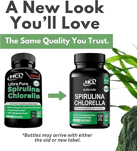 Miniatura 3 de Chlorella Spirulina Powder Capsules Organic  3000 mg de algas azules verdes puras sin BMAA  Mejor proteína vegana cruda verde superalimento pared