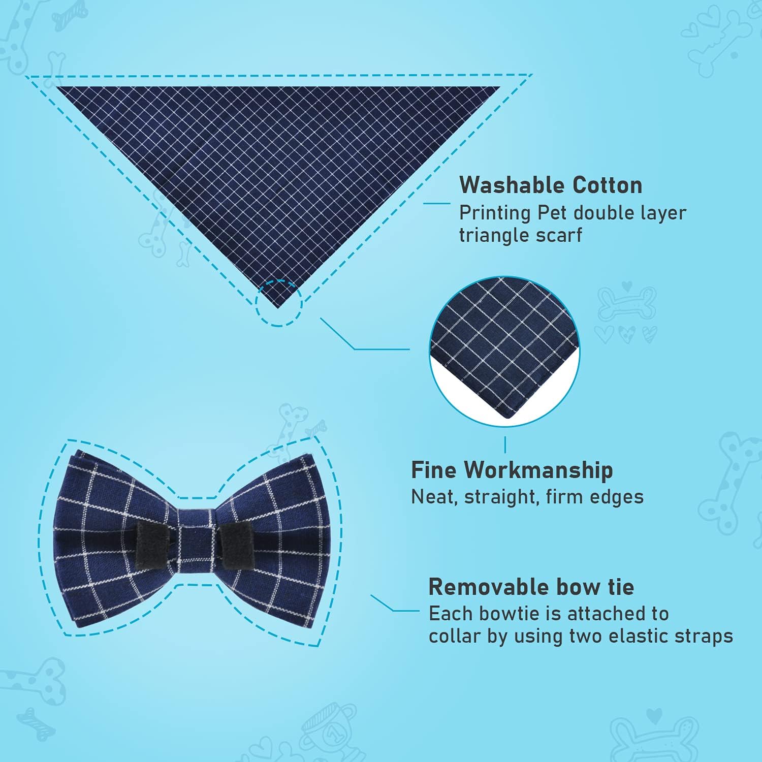 Bowite Elegant Dogs Collar with Bowtie and Bandanas Sets, Quick Release Buckle, Adjustable & Comfortable Collars Scarf Pet Gift for Small Medium Large Dogs and Cats(XL,Navy Blue) : Pet Supplies