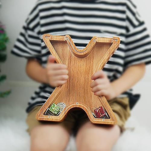 Miniatura 118 de Alcancía para niños y niñas, alcancía grande de madera personalizada con diseño recortado, bancos de monedas con letras del alfabeto, caja de ahorro
