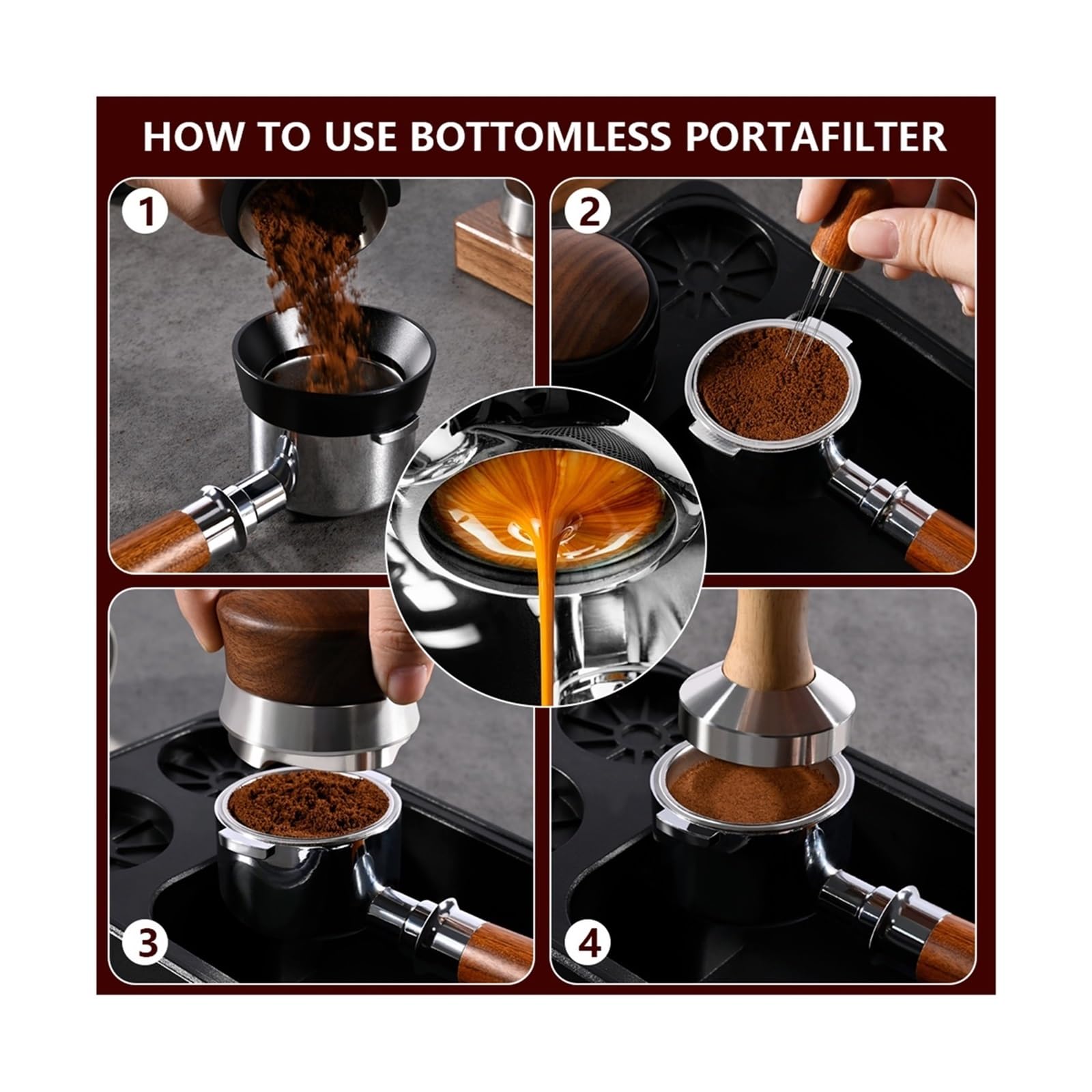 Portafiltro Senza Fondo For Caffè 51mm Naked, Compatibile Con Delonghi EC680 EC685 EC200, Cestello Filtro Accessori For Macchine Da Caffè Espresso Strumenti For Baristi(51MM 3Ear-Ebony)