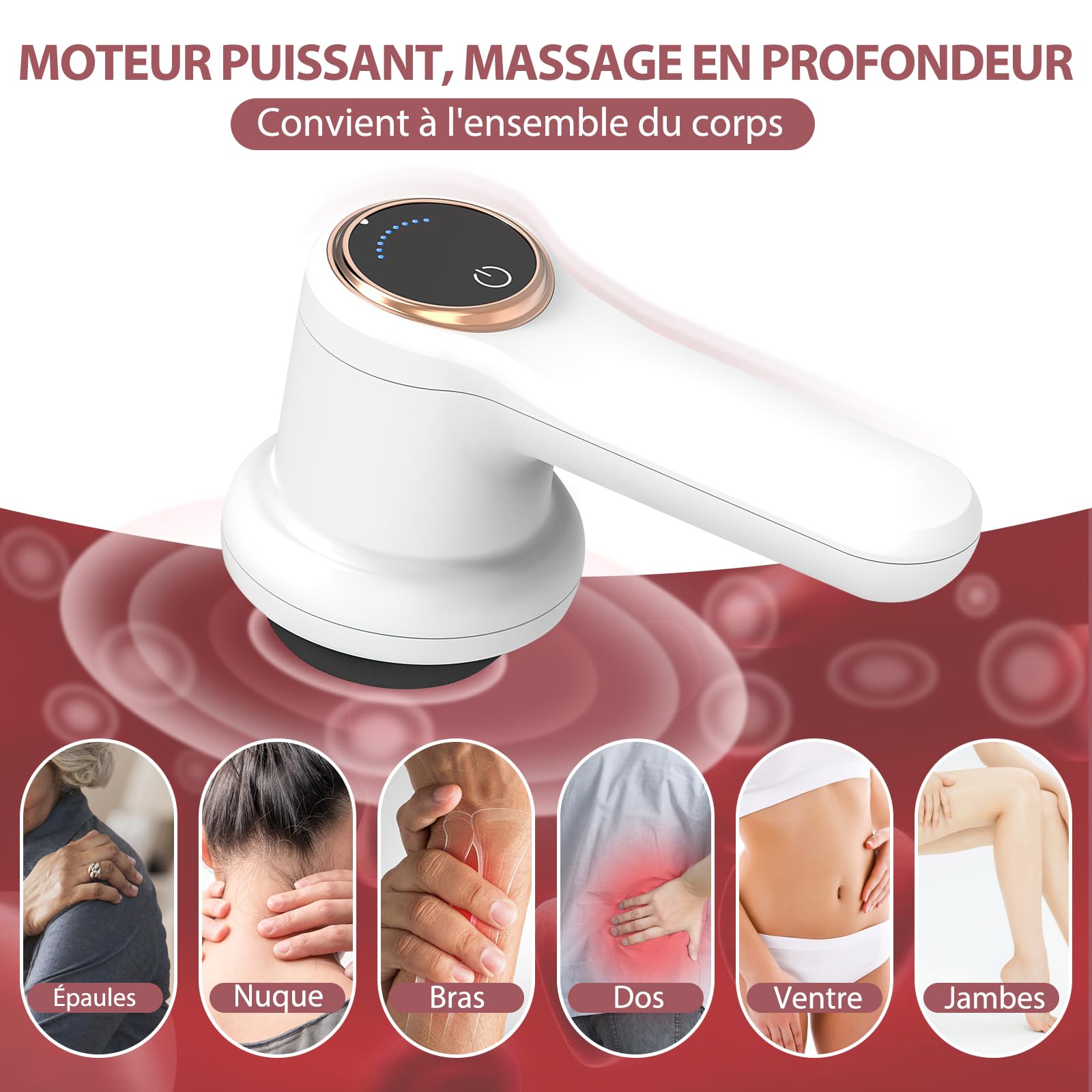 Masseur électrique cellulite anti-cellulite portable avec 8 accessoires interchangeables formes tonifiées soulage la fatigue des épaules taille abdomen fessiers jambes