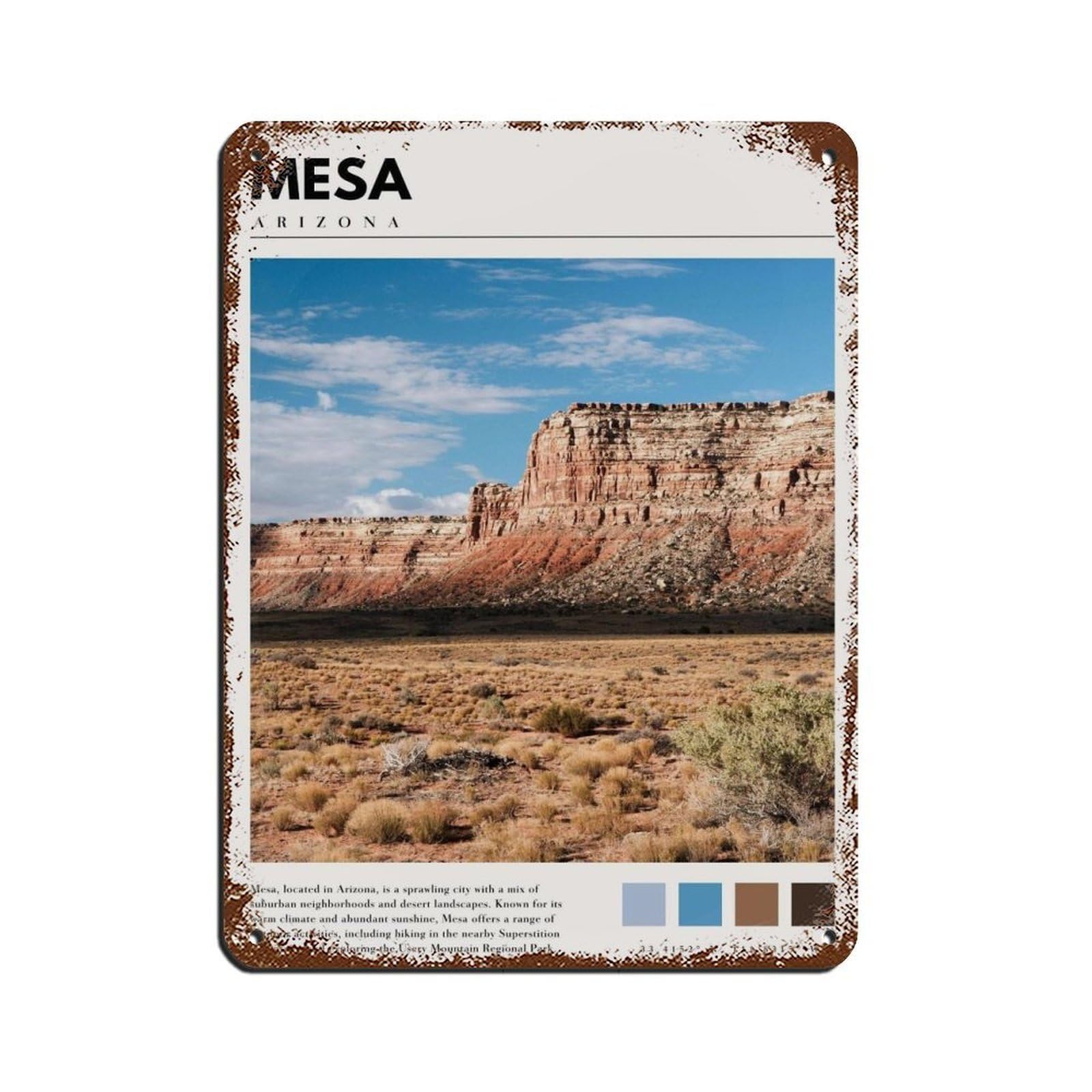 Mesa Poster Mesa Desert Art Retro Poster Metal Tin Sign Chic Art Retro Iron Painting Bar People Cave Cafe Family Garage Poster Wall Decoration 12x16inch(30x40cm)