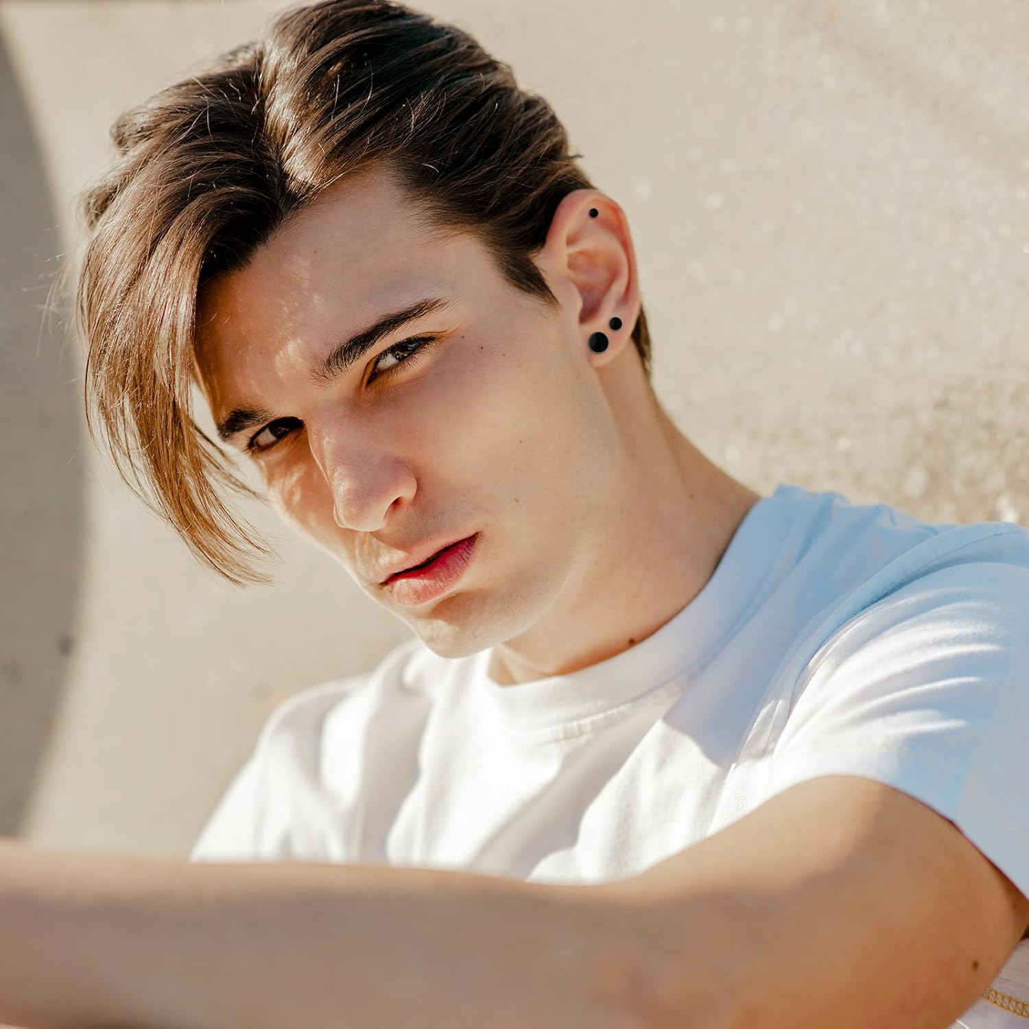 9 Pairs 3mm-14mm Black Fake Gauges Earrings for Men Women Titanium Steel Dot Earrings Black Round Stud Earring 9 Sizes - Image 5