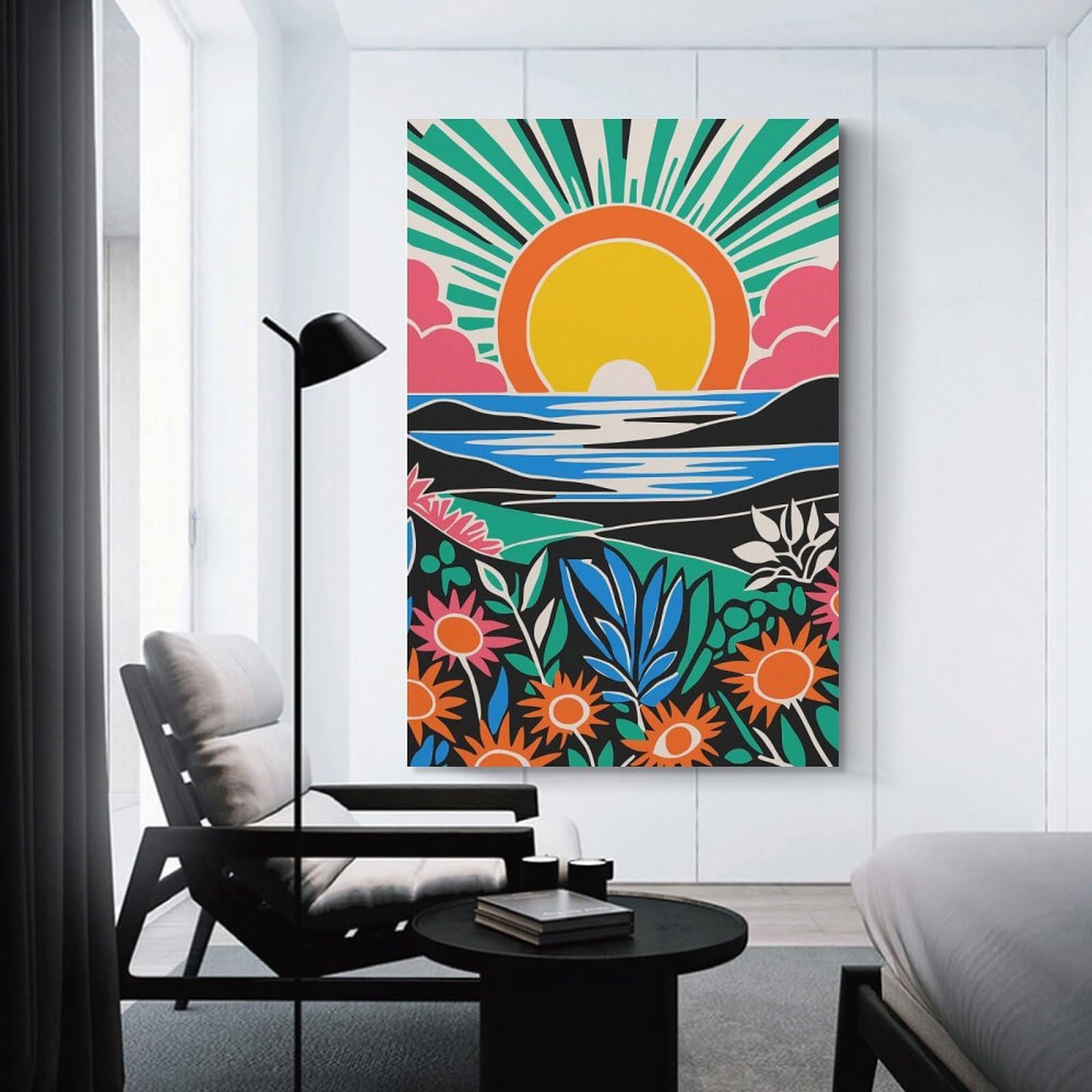 Junmoney Colorful Tropical Sunset Decorative Wall Artwork, 20x30inch(50x75cm), for Home Lounge, Bedroom Or Reading Nook, Eye Catching Artwork for Blank Walls