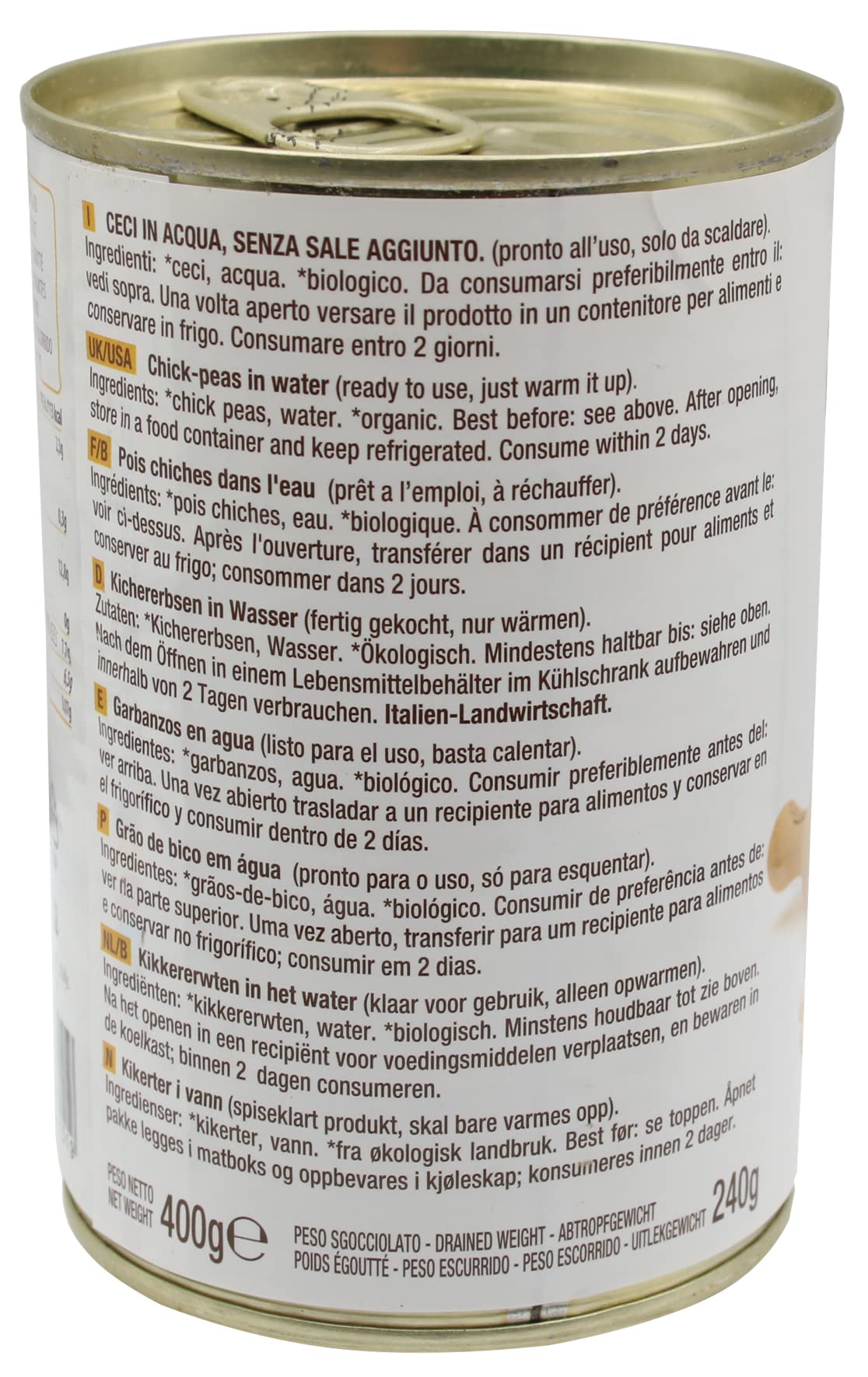 Probios Garbanzos en agua bio - 12 paquetes de 400g