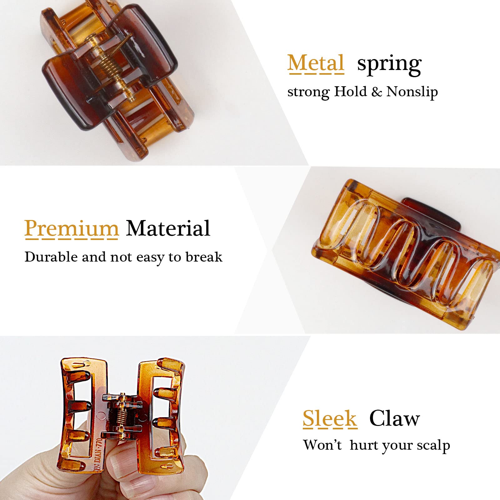 Kavya 10 Pcs Mollettone Capelli, Pinze per Capelli Quadrati in Plastica 4 CM, Pinza Capelli Piccola Antiscivolo Ciappo per Capelli, Accessori Capelli Donna per Ragazze Donne Capelli Sottili-A