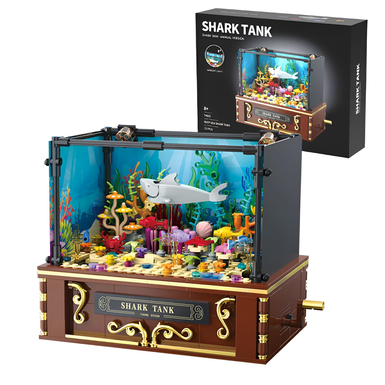 Fuleying Shark Tank Building Block, Aquarium Building Sets for Adults, Including Shark, Crab, Fish, Coral, Animal Building Toys, Home Office Decor, 721 PCS