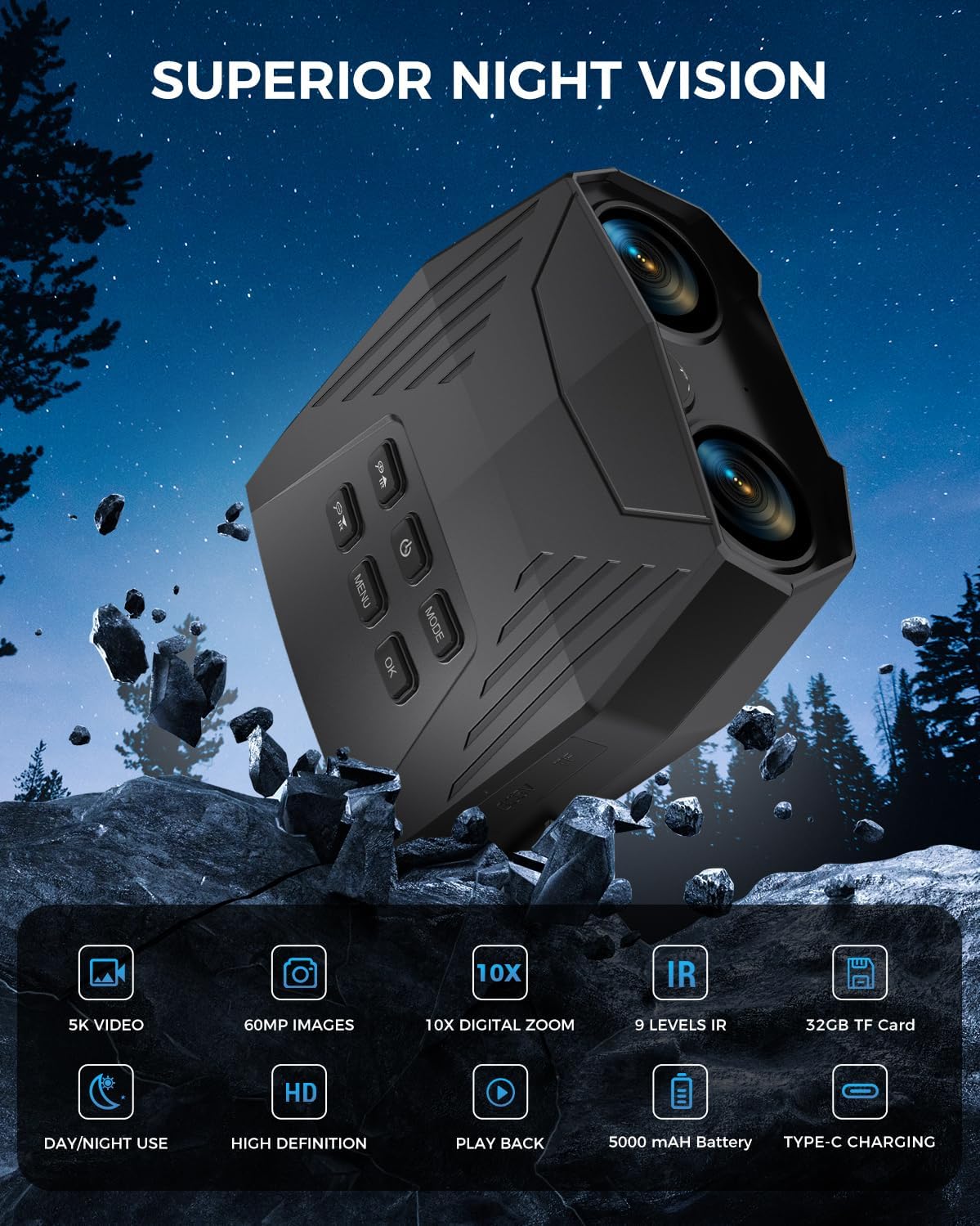 iPalamila Night Vision Binoculars 5K 5000mAh 32GB TF Card