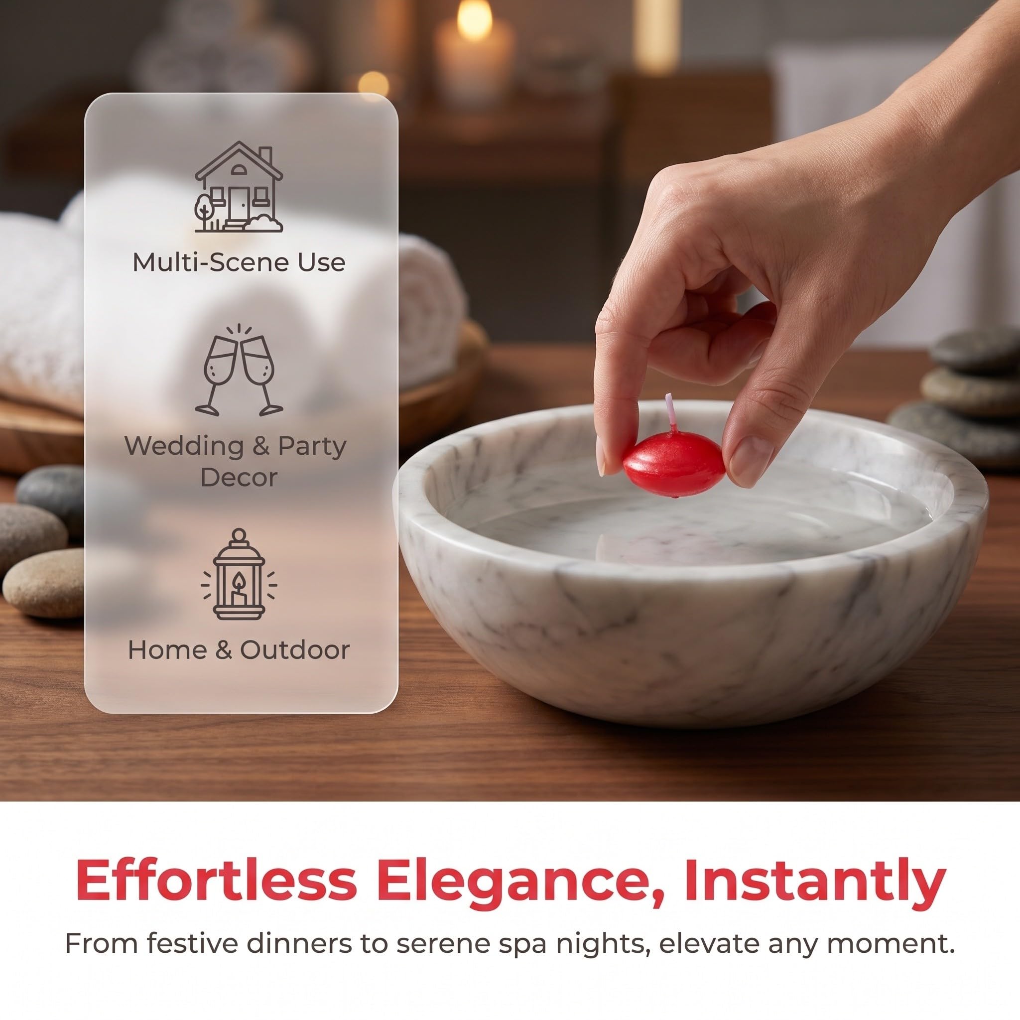 Toddmomy 50 velas flotantes para centros de mesa, 3,7 cm, rojas, sin goteo ni humo | Vela de cera para bodas, pedidas de mano, fiestas en la piscina, bañeras y decoración del hogar.
