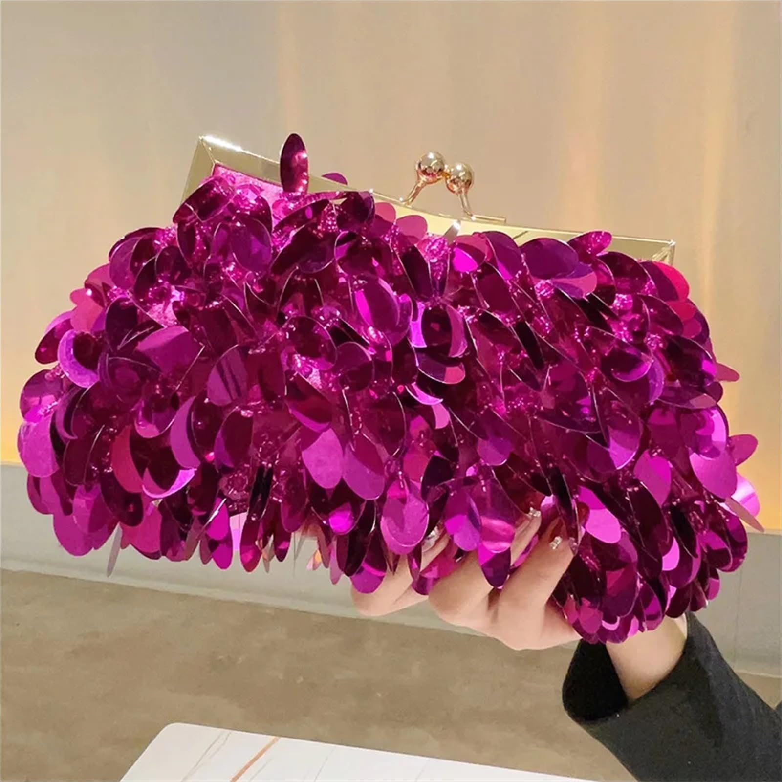 Borsa da sera con perline paillettes donna pochette for cena a tracolla catene intrecciate a mano glitterata Per Donna(Gold)