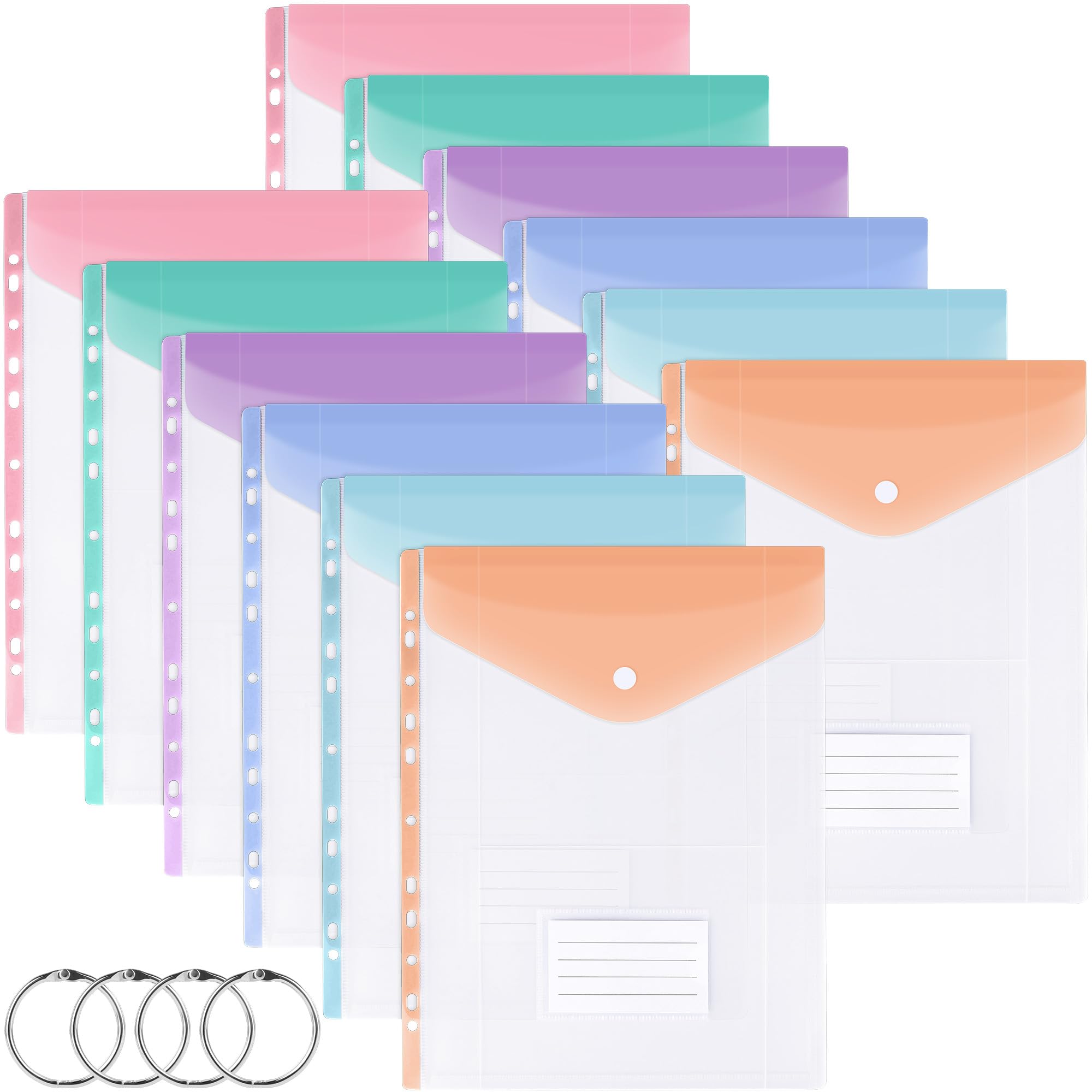Aodaer 24 Pack Plastic Wallets A4 Vertical Punched Pockets with 11 Holes Binder Rings Expandable Punched Sheet Folders with Button for Office, School, Home Organisation, Fits Standard 2/3/4-Ring โ image 1
