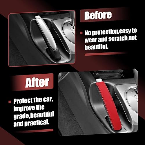 Miniatura 3 de X AUTOHAUX Manija de coche manga freno de mano cubierta protector interior accesorios decoración negro rojo imitación cuero para Honda Civic 06-11