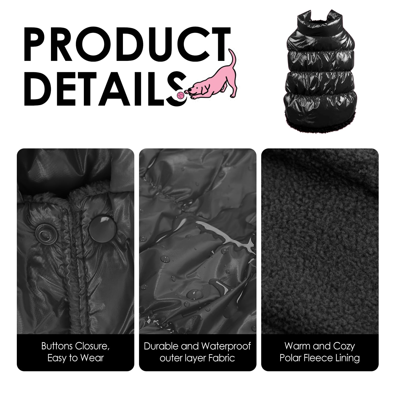 AOFITEE Abrigo de invierno para perro impermeable a prueba de viento, chaleco para cachorros de forro polar, chaqueta acolchada cálida para perros pequeños y medianos