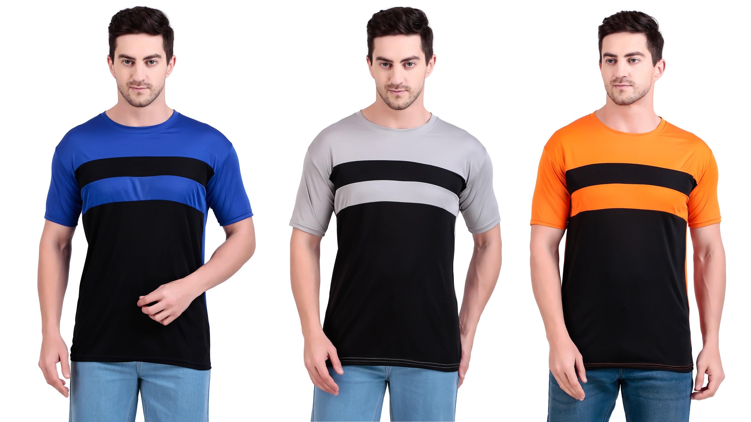 Men's Polyester Round Neck Half Sleeve Solid Regular Fit T-Shirt Lightweight Breathable Activewear Tee for Gym, Sports Casual Use Pack of 3-image-44
