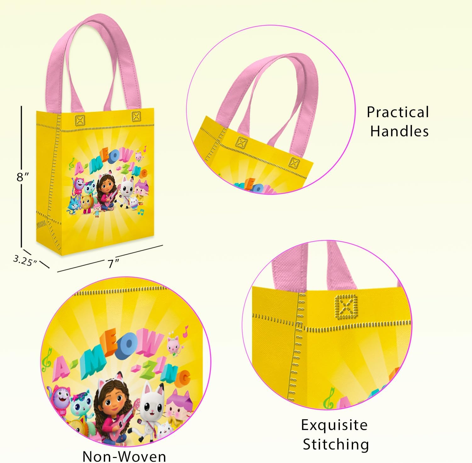 Gabby's Dollhouse Party Favor Bags for Kids Birthday 12 Pack Bundle | Mini 8" Gabbys Dollhouse Party Goodie Bags, Bulk Reusable Tote Canvas Gift Bags - Gabby's Dollhouse Party Supplies for Girls
